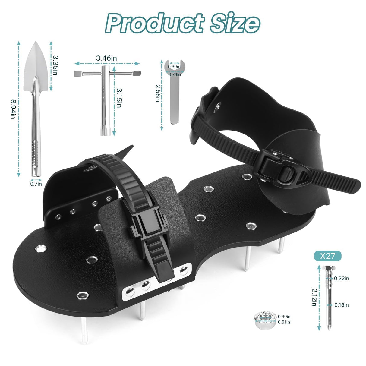 FIMXSD Lawn Aerator Shoes - Heavy Duty Lawn Aerator Tool for Grass with Cleaning Shovel & 6 Extra Spikes, Easy Assembly with Upgraded T-Wrench, Manual Garden Soil Aeration Tools for Yard Care
