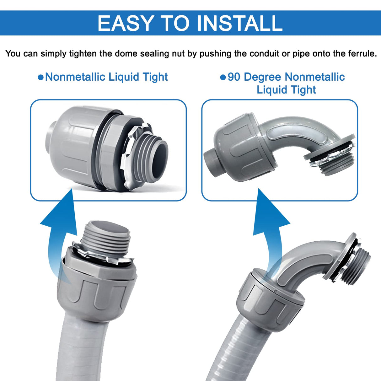 Liquid-Tight Conduit 50 ft and 8 Pieces of Connector Kit,Electrical Conduit 1/2 Flexible Non Metallic Conduit UL Certification,Flexible Conduit with 5 Straight and 3 Degree Conduit Connector Fittings
