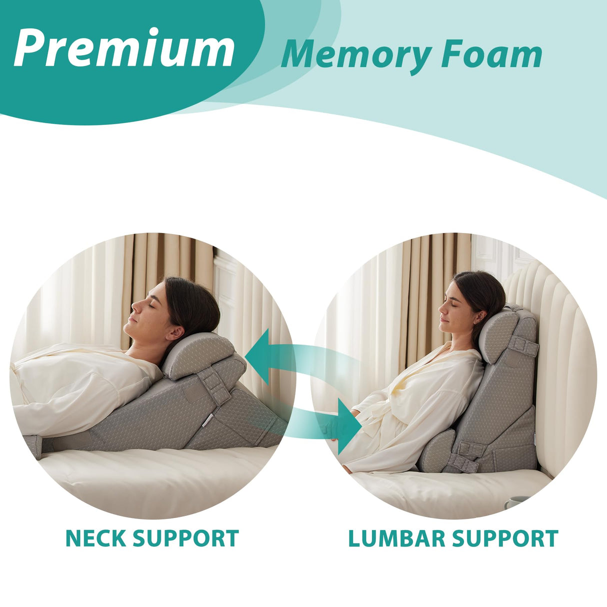 Bedluxe Adjustable 4pcs Bed Wedge Pillow Set, Memory Foam Wedge Pillows Post Surgery for Back, Neck, Leg Pain Relief, Pillow Wedge for Sleeping, Sitting up in Bed, Acid Reflux and GERD, Grey