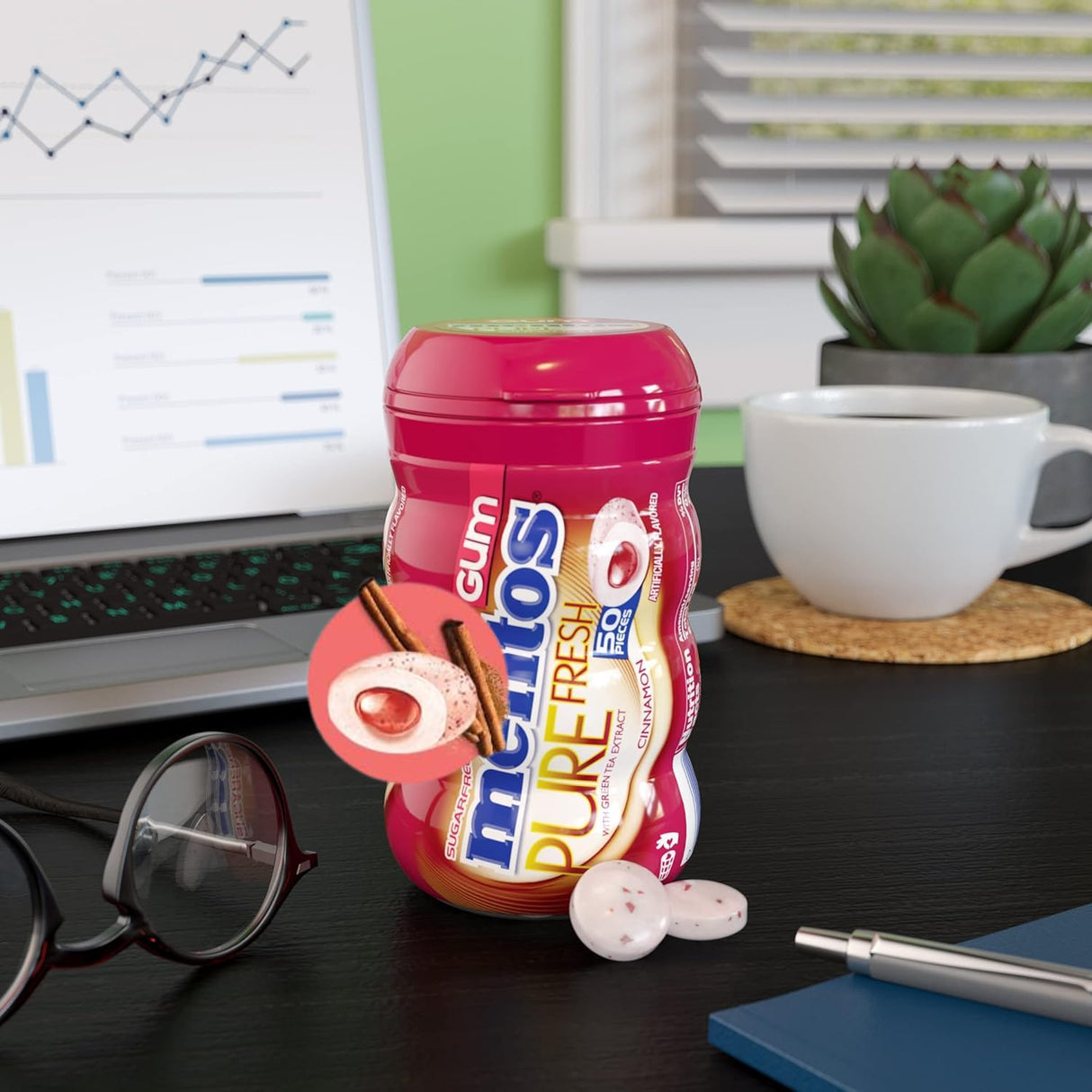 Pure Fresh Sugar Free Chewing Gum with Xylitol, Cinnamon, Bulk, 50 Piece Bottle (Pack of 1)