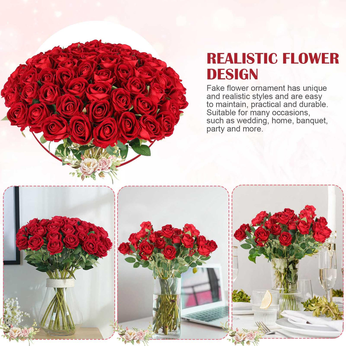 60 Pcs Artificial Roses Bulk Velvet Silk Red Rose Burgundy Roses for Wedding Centerpieces Bridal Bouquet Mohter's Day Valentine's Day Christmas Home Decor (60, Burgundy)