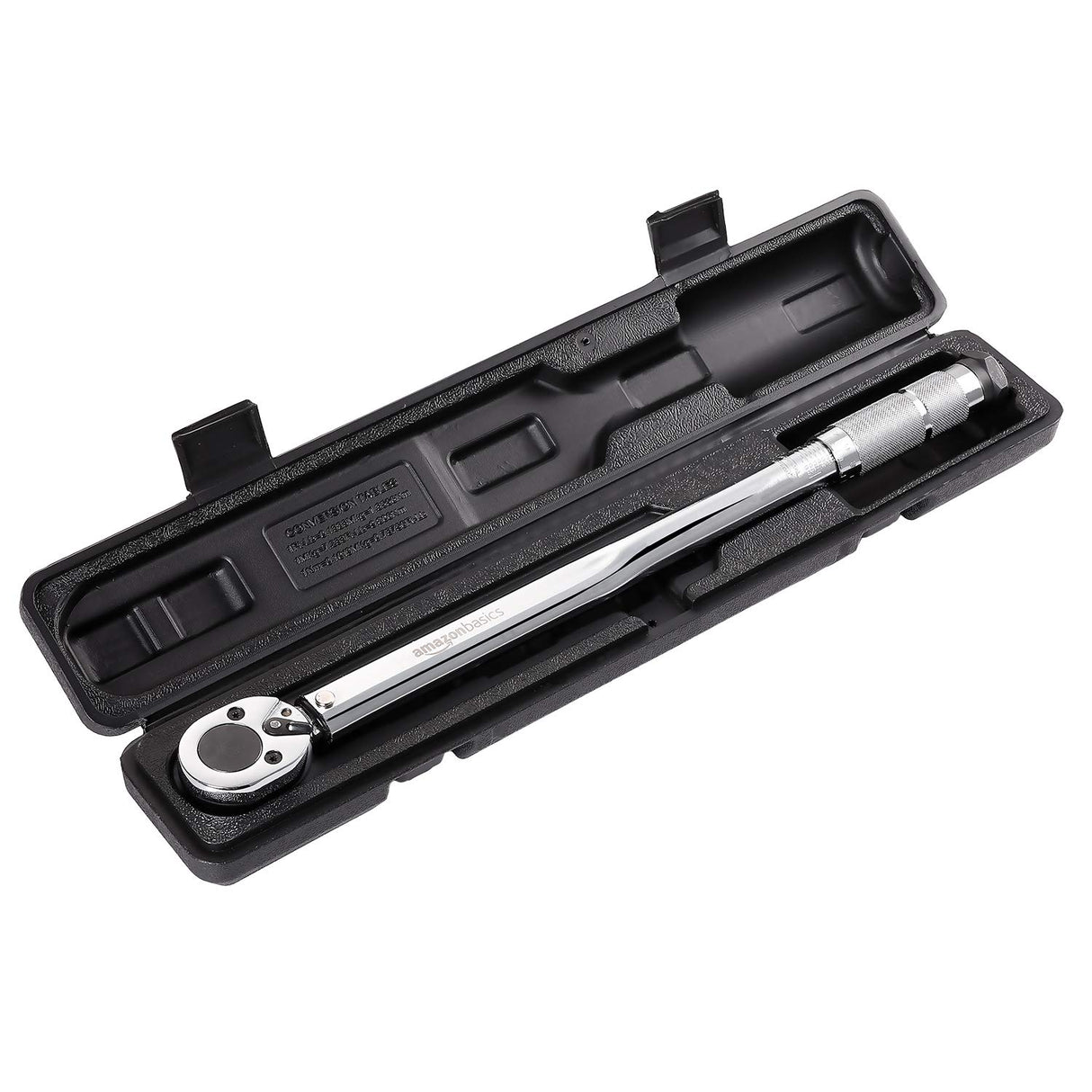 Amazon Basics 1/2-inch Drive Click Torque Wrench, 20-150 foot-lb, 27.1-203.5 Nm, Sturdy Construction with Storage Case
