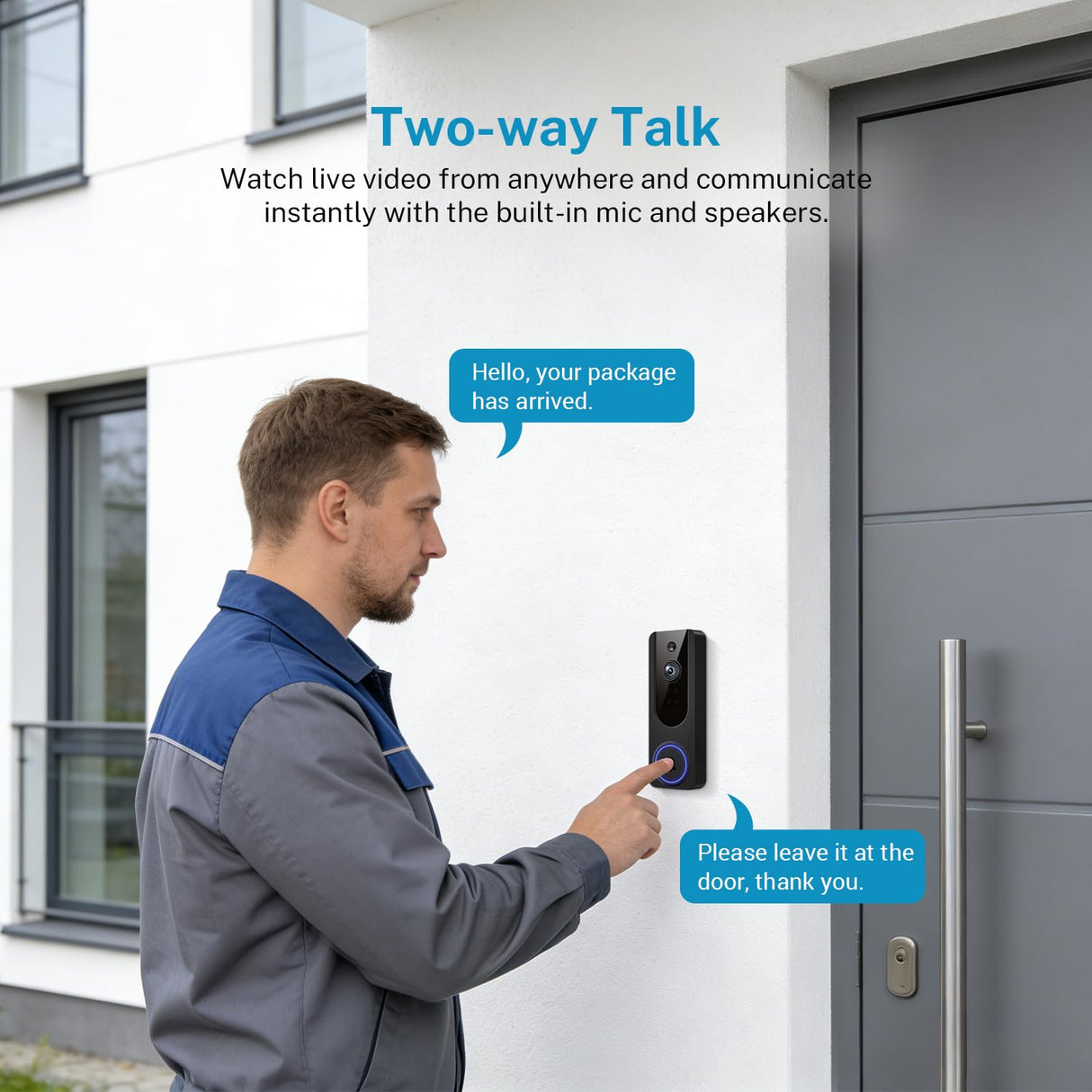 Cookedixo 1080P Wireless Video Doorbell Camera, Battery Powered Door Chime, Night Vision, 2-Way Audio, Smart AI Human Detection, Cloud Storage, Home Security Door Bell