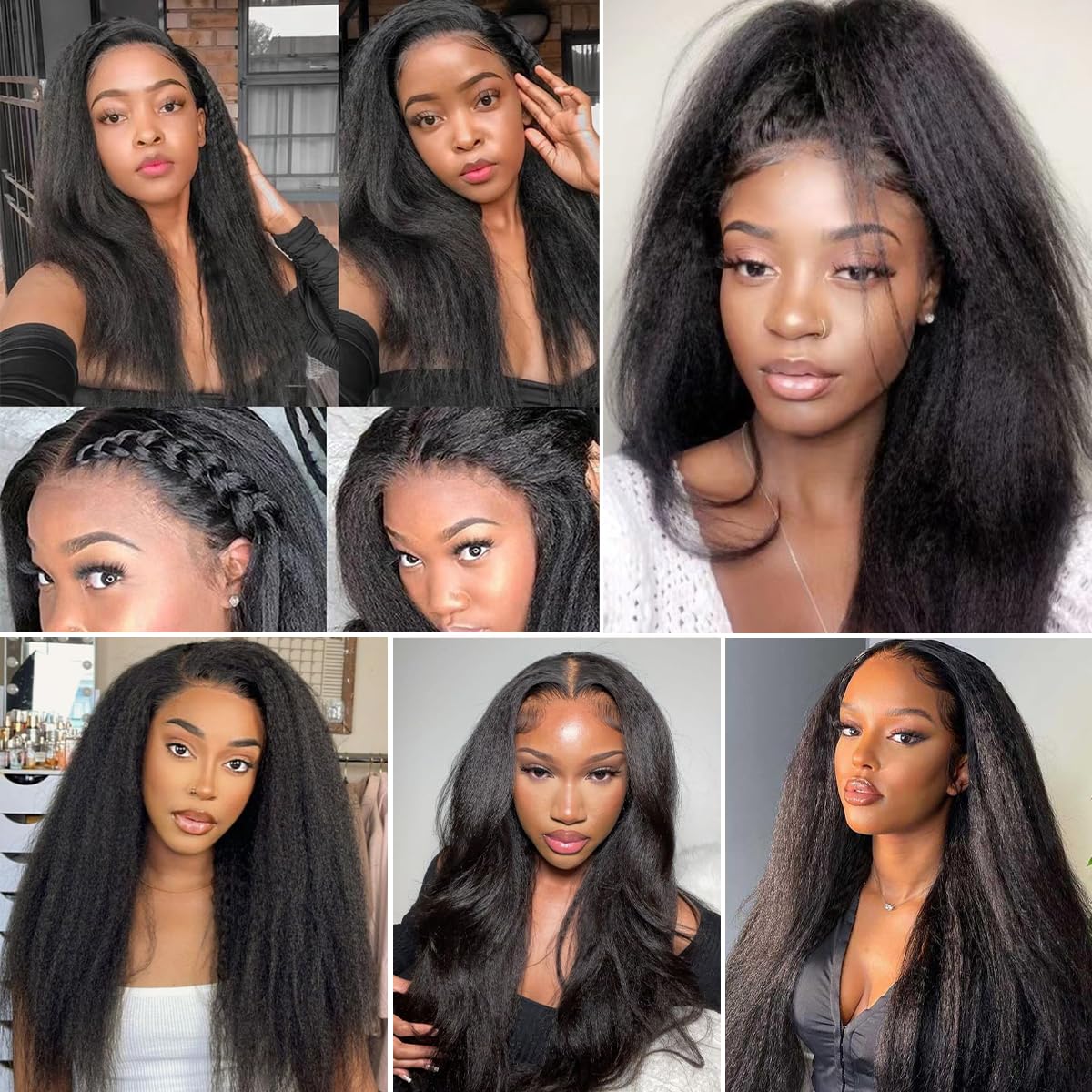 Kinky Straight Bundles Yaki Straight Human Hair Bundles Natural Black Color 100% Unprocessed Brazilian Virgin Hair Kinky Straight Human Hair For Black Women (20 22 24)