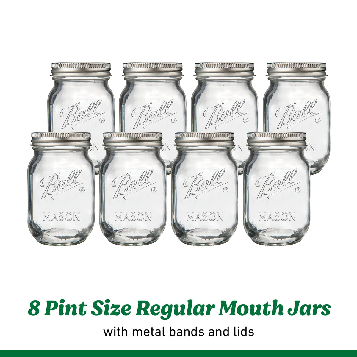 Ball Regular Mouth Pint Glass Mason Jars, 16oz, 8-Count
