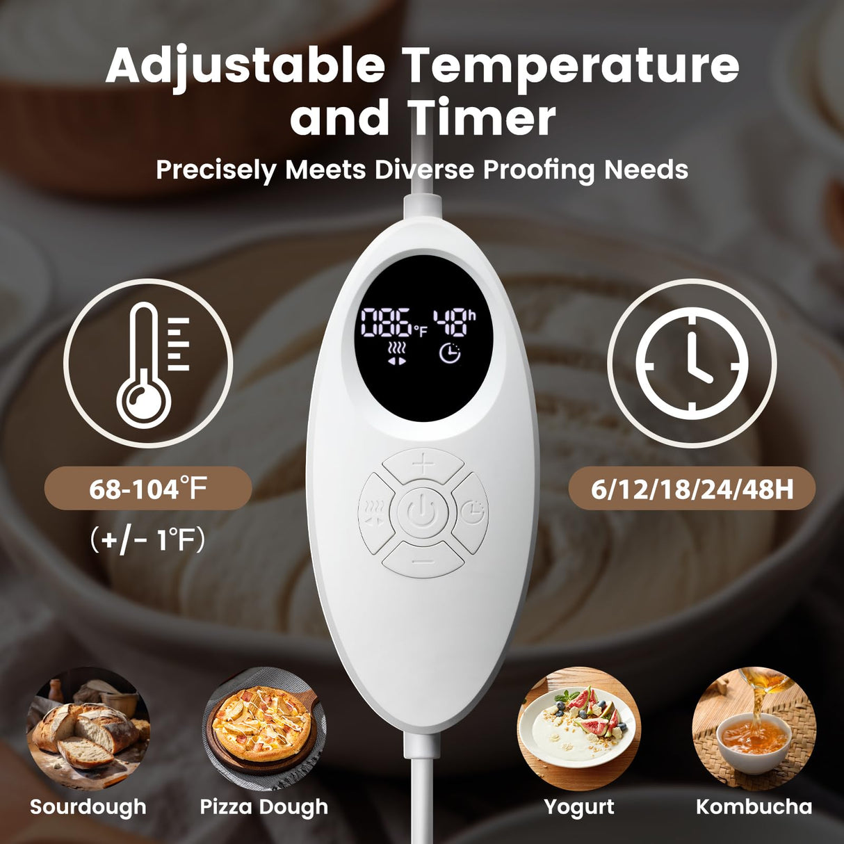 Folding Bread Proofing Box with 68-104℉ Temp Control & 48H Timer, Dough Proofer with Metal Rack, Proofing Box for Sourdough, Bread Baking, Pizza, Yogurt, Kombucha, Space-Saving & 5-Layer Fabric