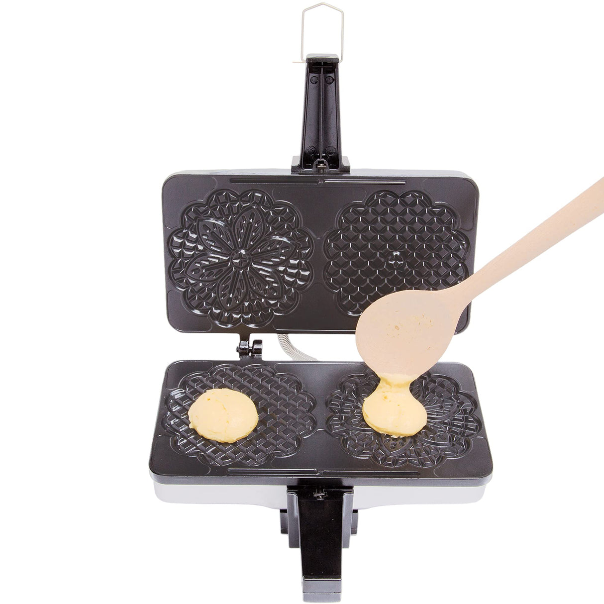 Pizzelle Maker- Nonstick Electric Holiday Baker Press Makes Two 5-Inch Cookies at Once- Christmas Baking Supplies for Party- Italian Dessert Treat Making with Recipe Guide- Cookie Swap Gift for Her