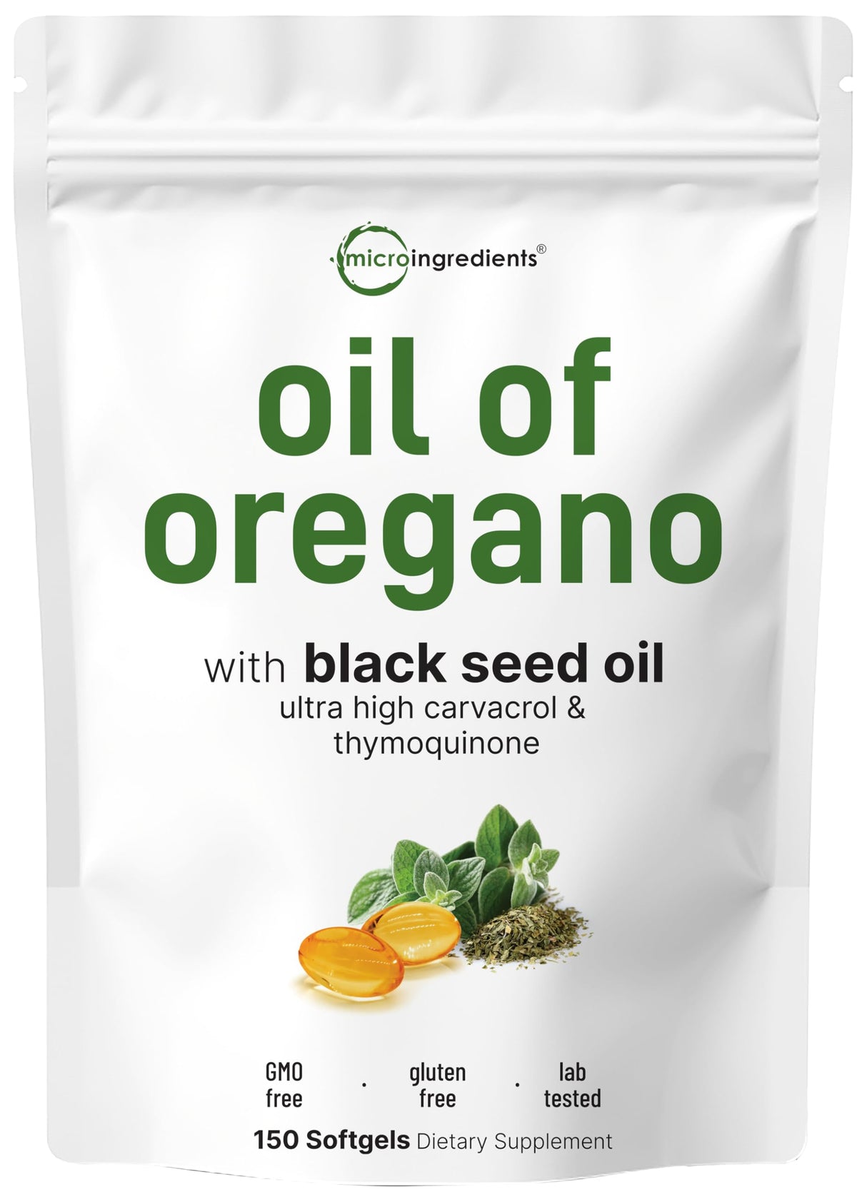 Micro Ingredients Oil of Oregano Softgels, 150 Count | 2 in 1 Formulated with Black Seed Oil, 4X Strength Carvacrol & Thymoquinone | Plant Based, Non-GMO & Immune Support