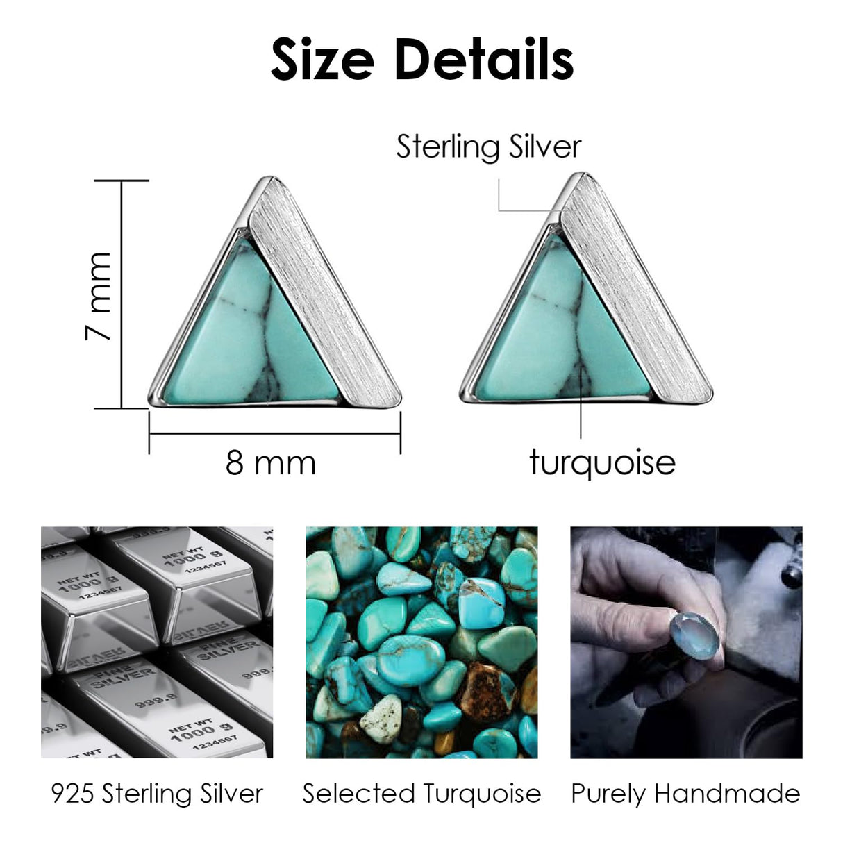 Michooyel Turquoise Stud Earrings for Women 925 Sterling Silver and Handmade Earrings Simple Jewelry Triangle Cut Earring