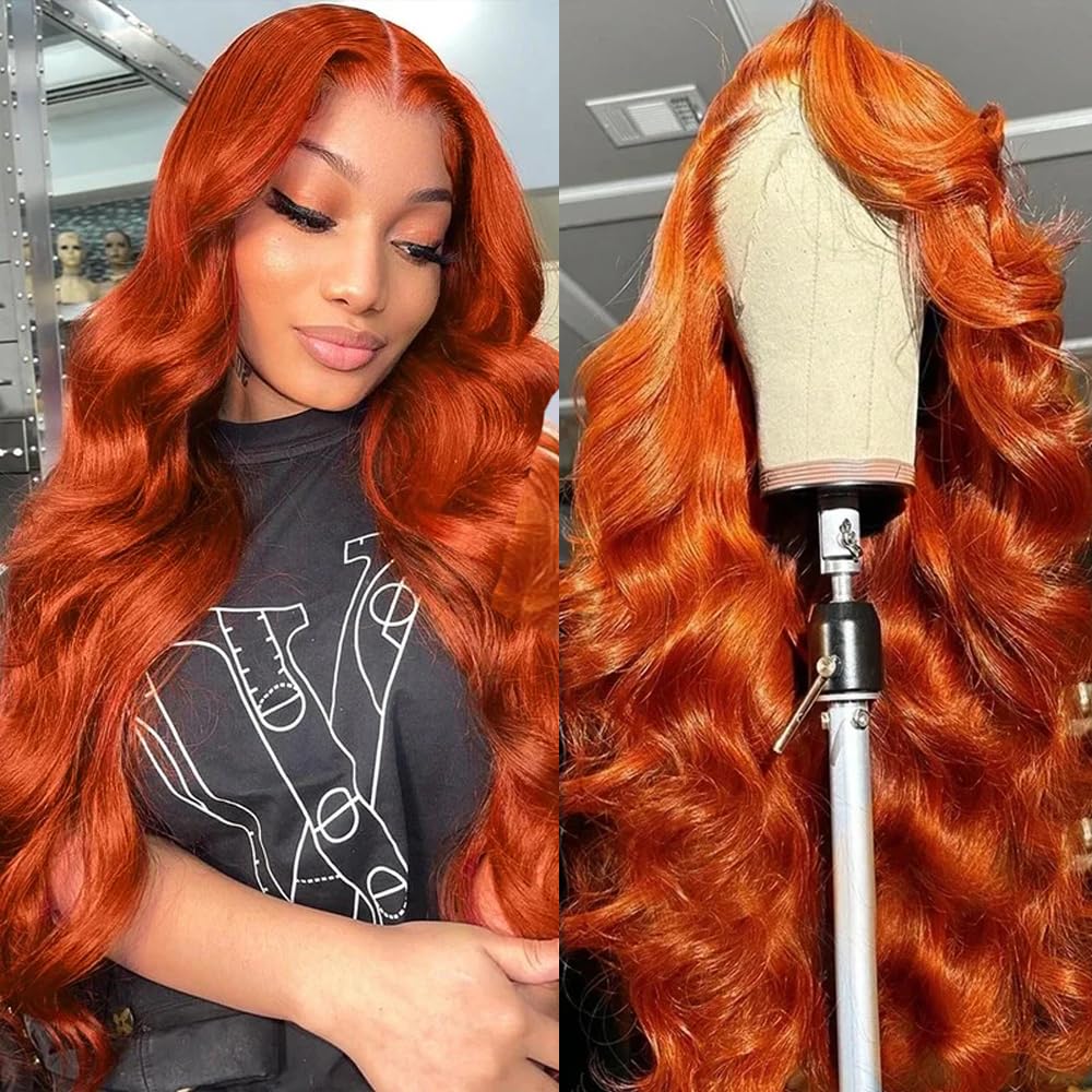 dorbess Ginger Orange 30 Inch Lace Front Wigs Human Hair Body Wave Wavy 13x6 HD Lace Front Glueless Ginger Wig Human Hair 180% Density Transparent HD Lace Frontal Wigs Pre Plucked Hairline