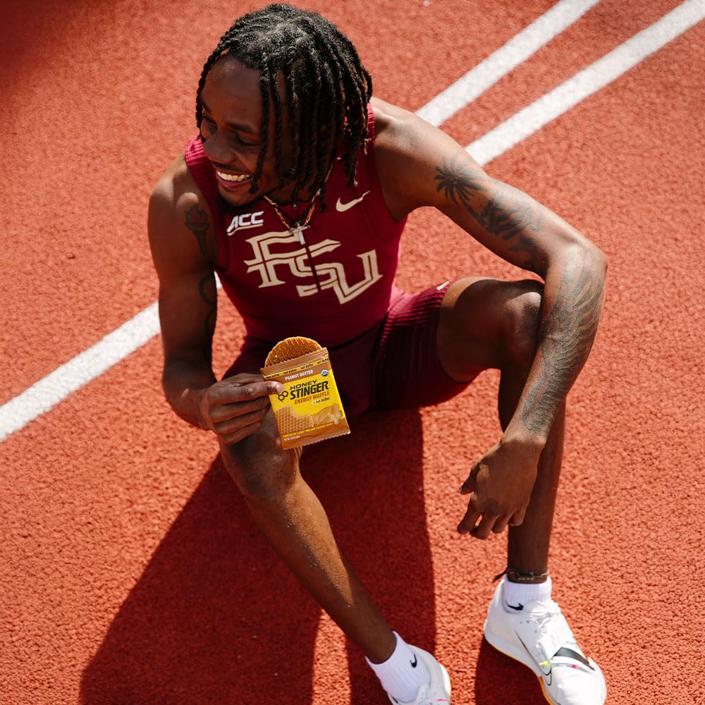 Honey Stinger Organic Peanut Butter Waffle, Energy Stroopwafel for Exercise, Endurance and Performance, Sports Nutrition for Home & Gym, Pre & During Workout, 16.96 Ounces (Pack of 16)