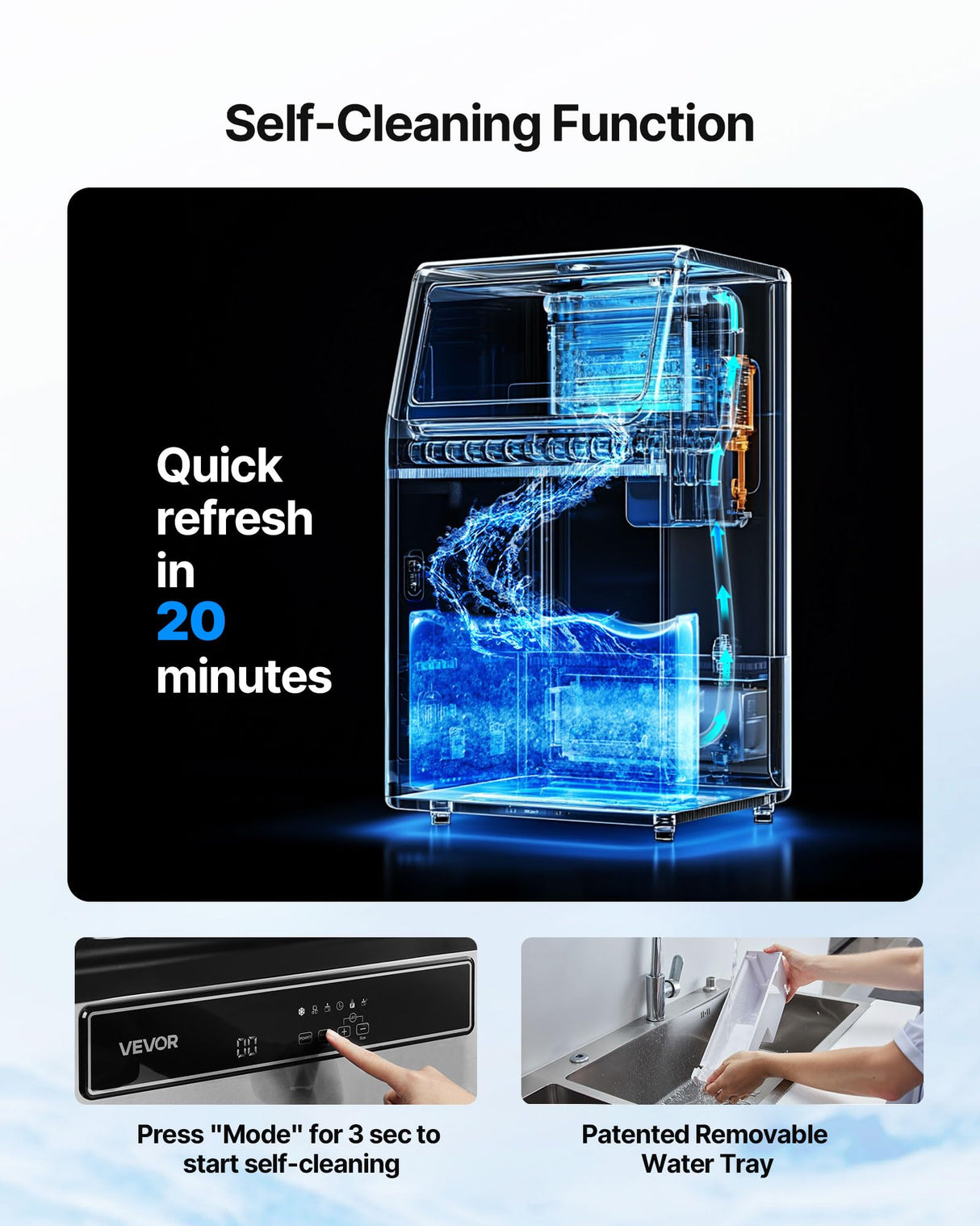 VEVOR Commercial Ice Maker Machine, 130Lbs/24H with 33Lbs Storage, 45 Cubes per Cycle, Stainless Steel Freestanding & Under Counter Ice Maker with LED Display & Self-Cleaning, for Home Bar Restaurant