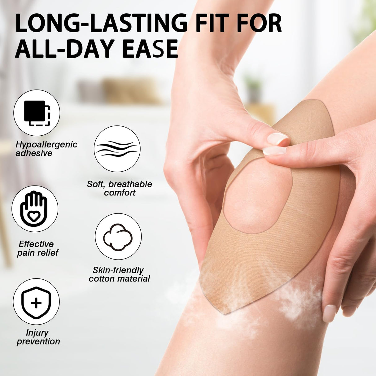 Kinesiology Tape for Knees, 10 Pcs Precut Kinesiology Tape for Knee Pain Relief & Support, Waterproof & Elastic Athletic Tape for Knee Stability, Breathable & Comfortable Knee Tape, Patent Pending