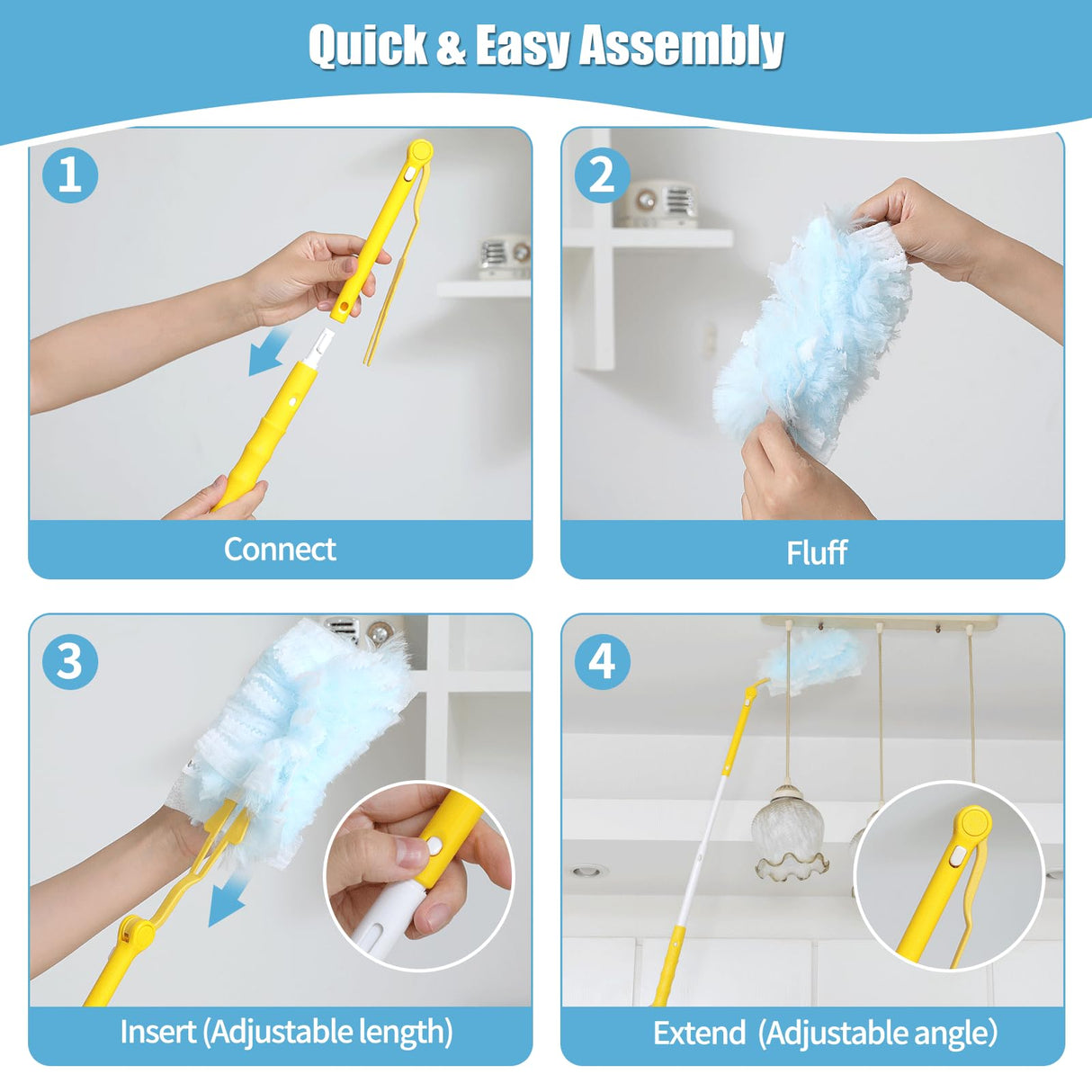 Senowi 40 Count 360° Heavy Duty Duster Refills Compatible with Swiffer,Large Size-Extra Thick Disposable Electrostatic Duster Refill with 1 Retractable Handle(35-inch Length Fully expanded)