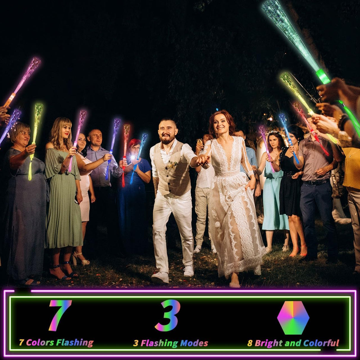 56 Pack Multicolor Fiber Optic Wand Glow Wand LED Light Up Wand Bulk with 3 Flashing Models Flashing Sticks for Glow in The Dark Birthday Party Favor Wedding Halloween Christmas, 8 Colors