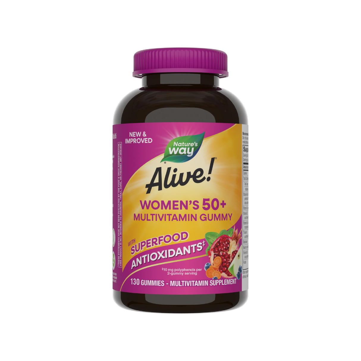 Nature's Way Alive! Women's 50+ Daily Gummy Multivitamins, Women's Supplements, Supports Healthy Heart, Brain & Bones,* B-Vitamins, Mixed Berry Flavored, 130 Gummies (Packaging May Vary)