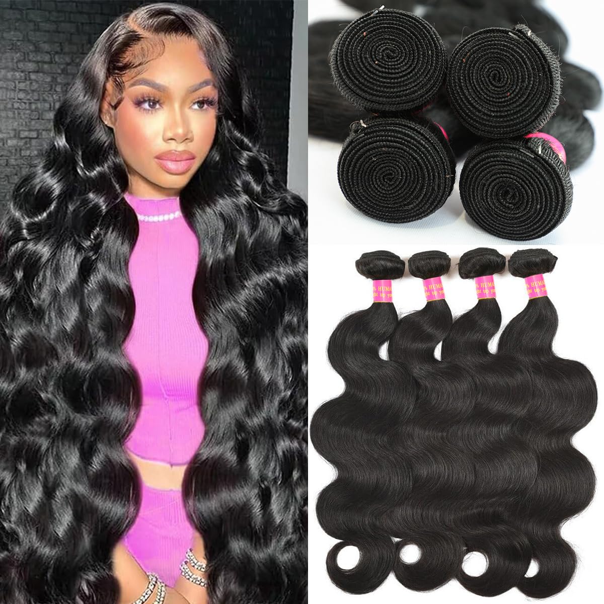 Human Hair Bundles 20 22 24 26 Inch 14A Body Wave Bundles Human Hair 100% Unprocessed Brazilian Virgin Hair 4 Bundles Human Hair Body Wave Human Hair Extensions Bundles Human Hair Natural Black