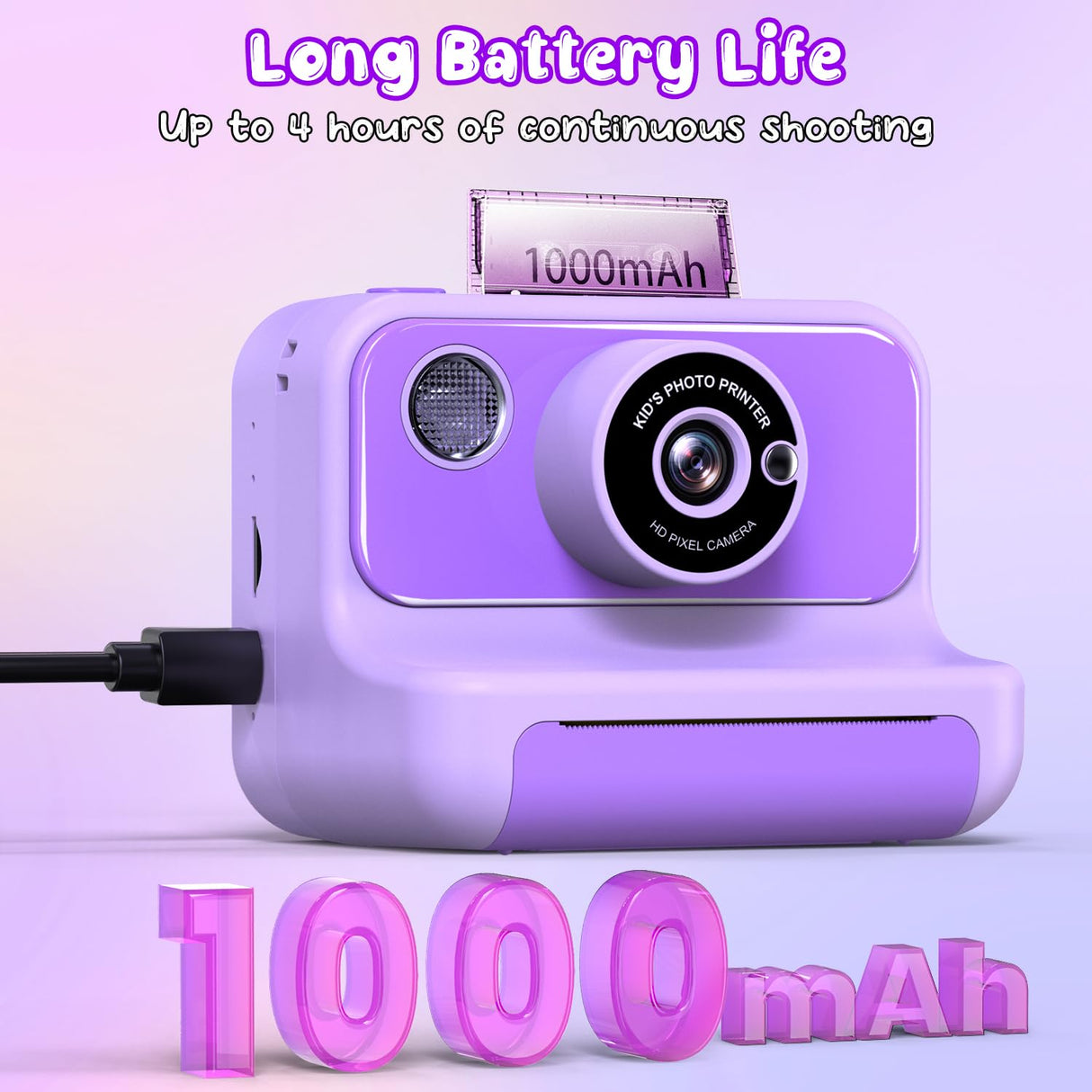 Kids Camera Instant Print, Christmas Birthday Gifts for Girls and Boys, 1080P HD Video Digital Kids Camera with 32G Card, Toddler Camera for 3-12 Years Old, Purple