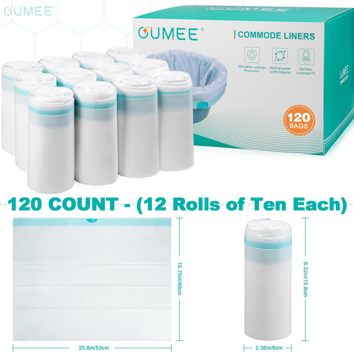 120 Disposable Commode Liners for Bedside Commode, Beside Commode Liners, Portable Potty Liners for Adults, Toilet Liners Portable Commode Bags for Commode Chair (Blue - 120 Liners)