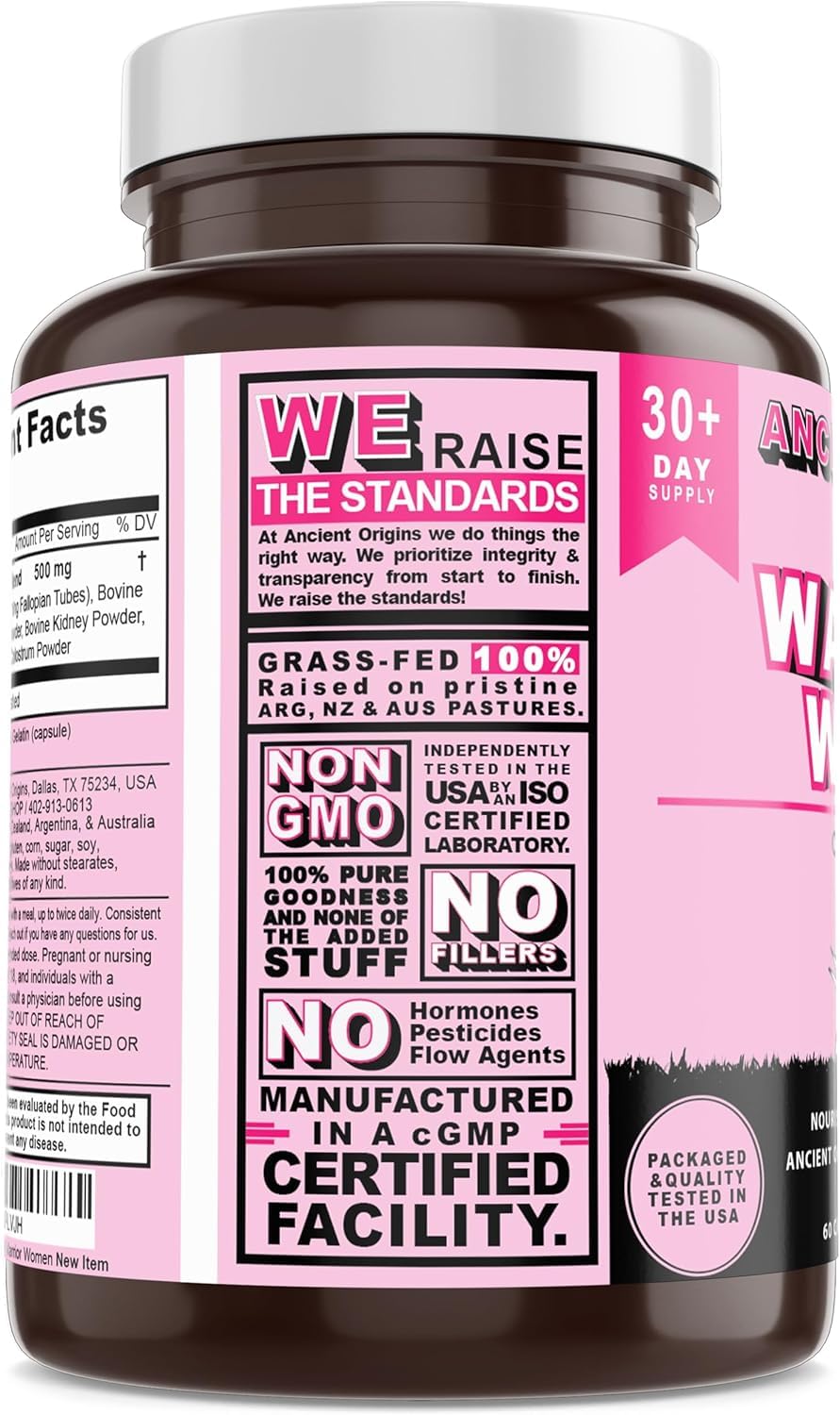 Warrior Women's Beef Organ Superfood Supplement (Beef Heart, Liver, Colostrom & 4 More) - 100% Grass Fed & Grass Finished - Balance Hormones, Energy, & More for Women (60 capsules, 500 mg each)