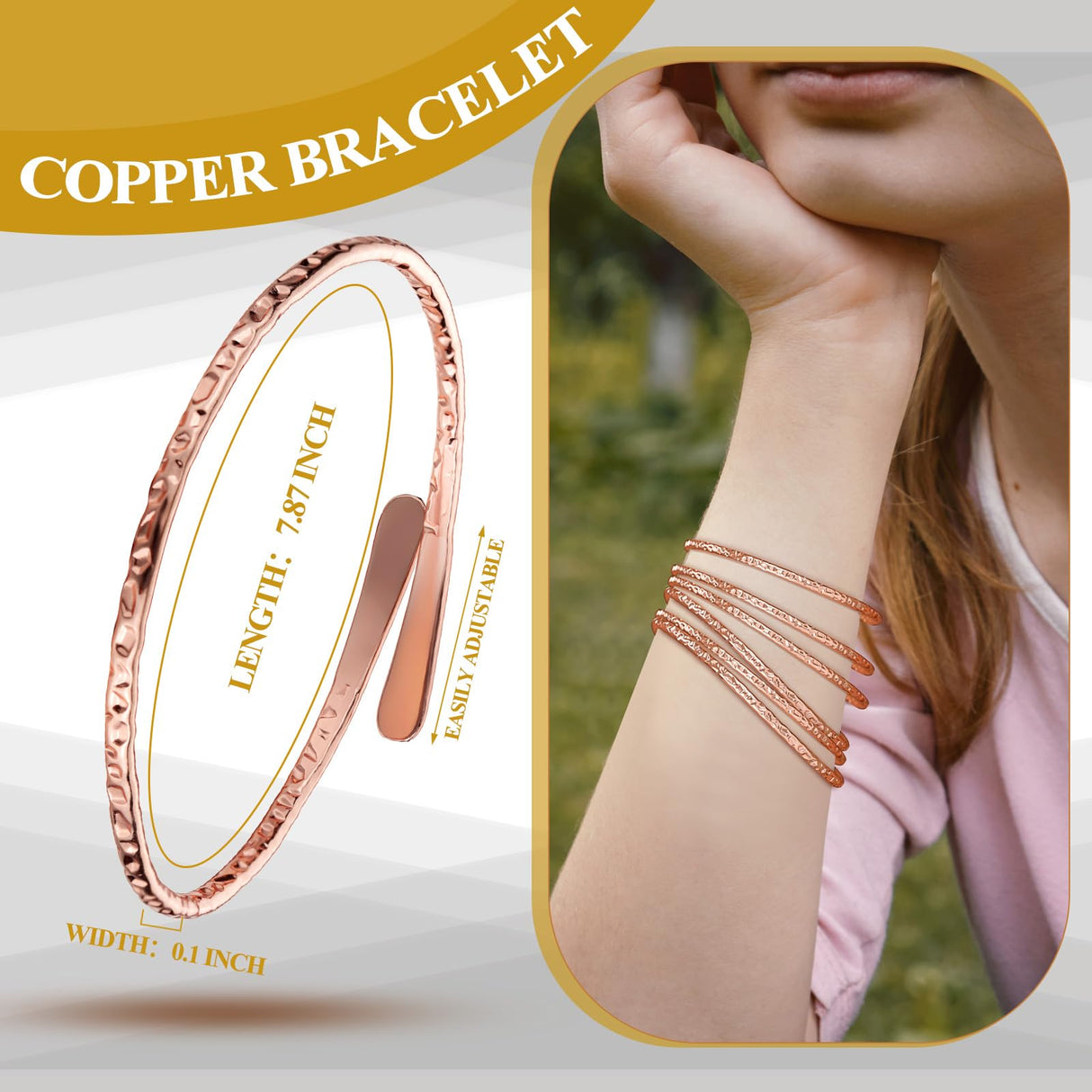 Otuuz 6 Pcs Copper Bracelets for Men Women Copper Cuff Bangle, Wire Overlap