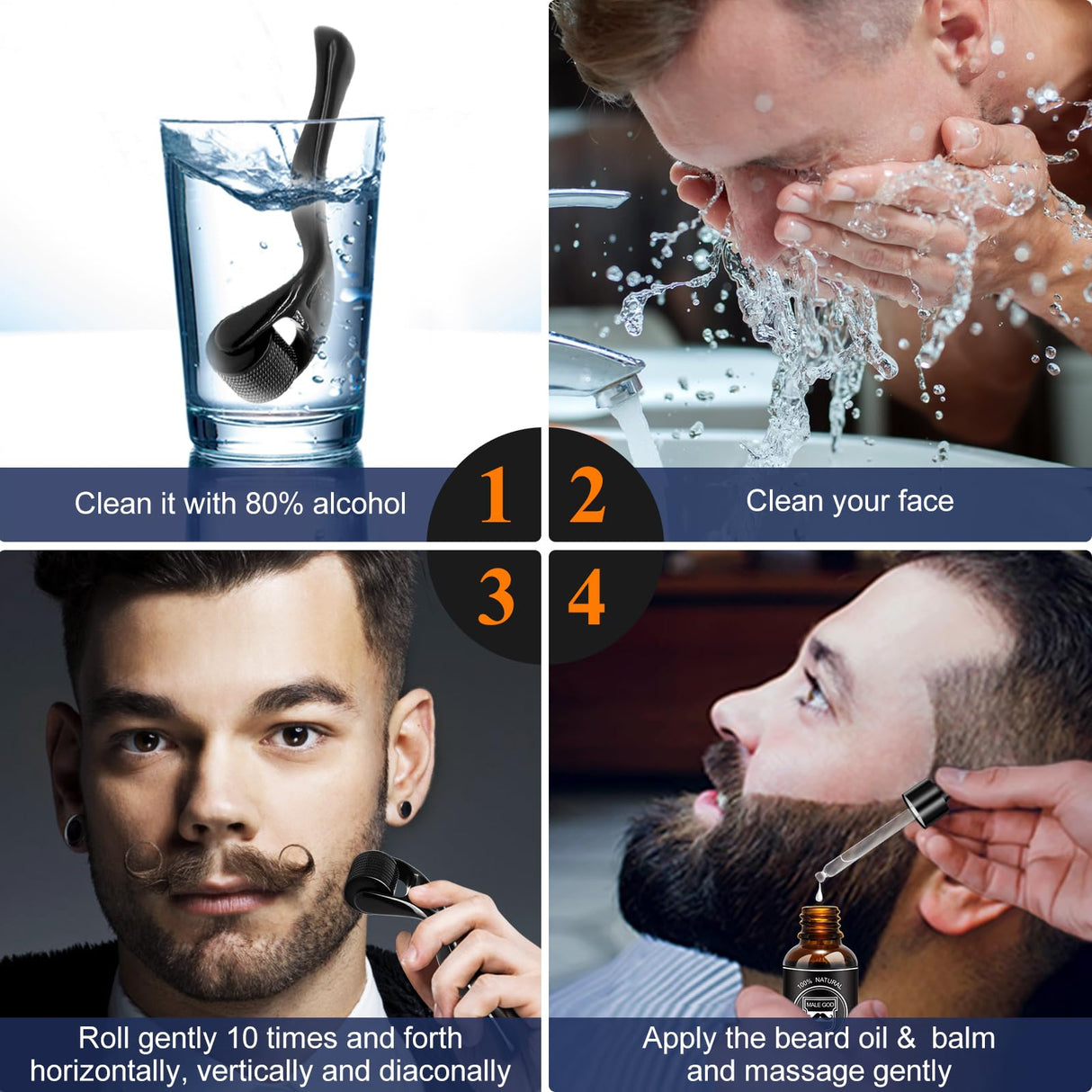 MALE GOD Beard Growth Kit, Beard Kit W/Beard Growth Oil (2 Bottles), Beard Balm, Beard Comb, Massager for Spot/Patchy Beard, Christmas Gifts for Men Him Boyfriend Husband