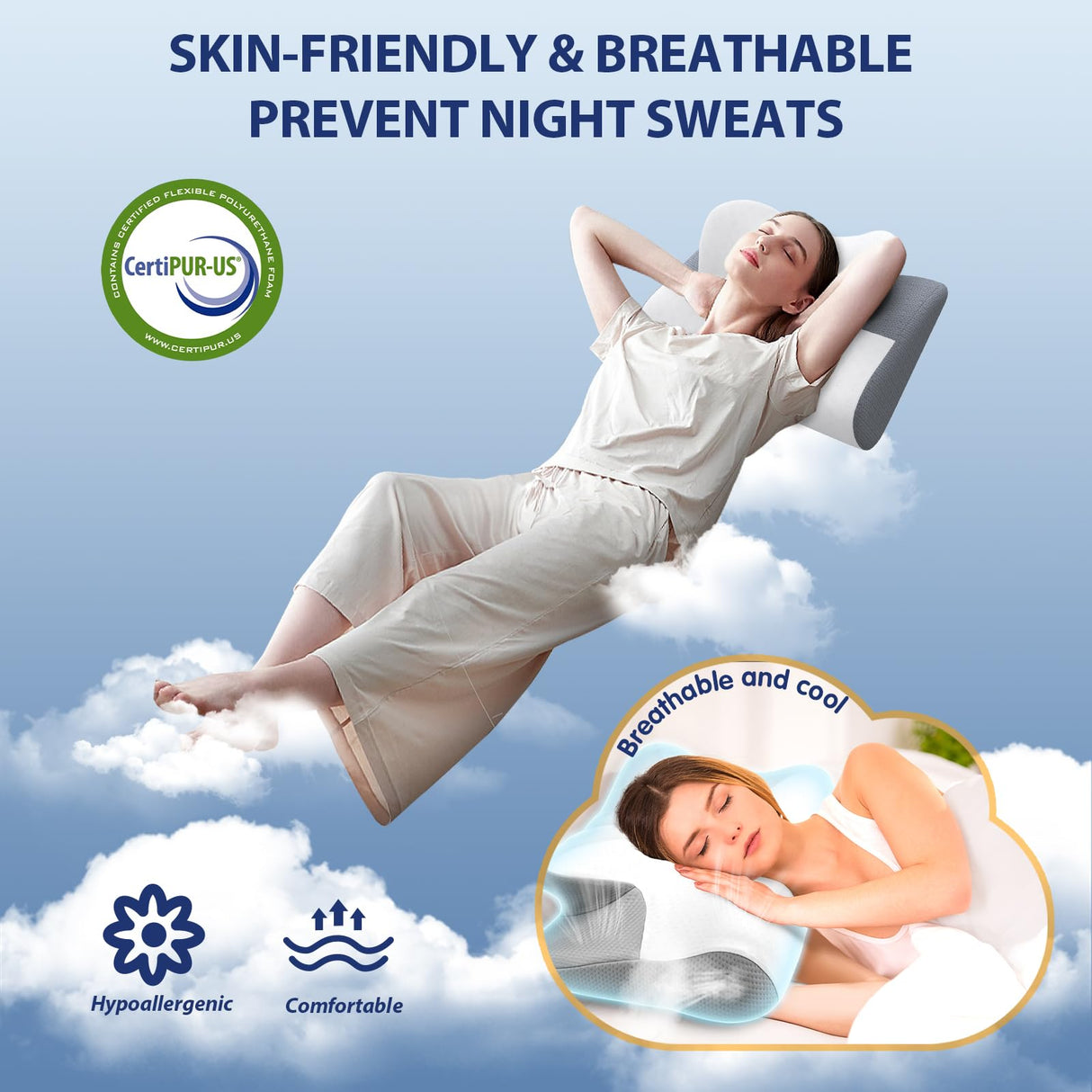 Cervical Pillow for Neck and Shoulder, Adjustable Side Sleeper Pillows for Adults, Ergonomic Neck Support Pillow, Contour Memory Foam Pillows Pain Relief for Side Back Stomach Sleepers