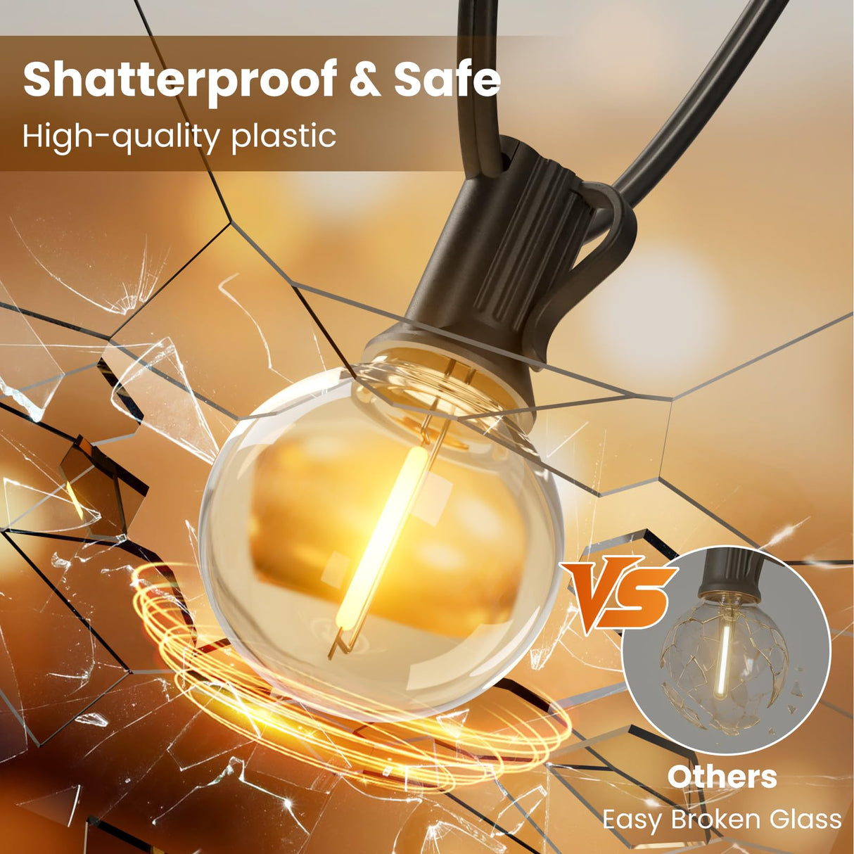 RTTY Outdoor String Lights 25 FT, Patio Light for outside with 13pcs G40 LED Plastic Bulbs, Shatterproof Waterproof Connectable Hanging Globe Lighting for Porch Cafe Bistro Backyard Balcony Deck Party
