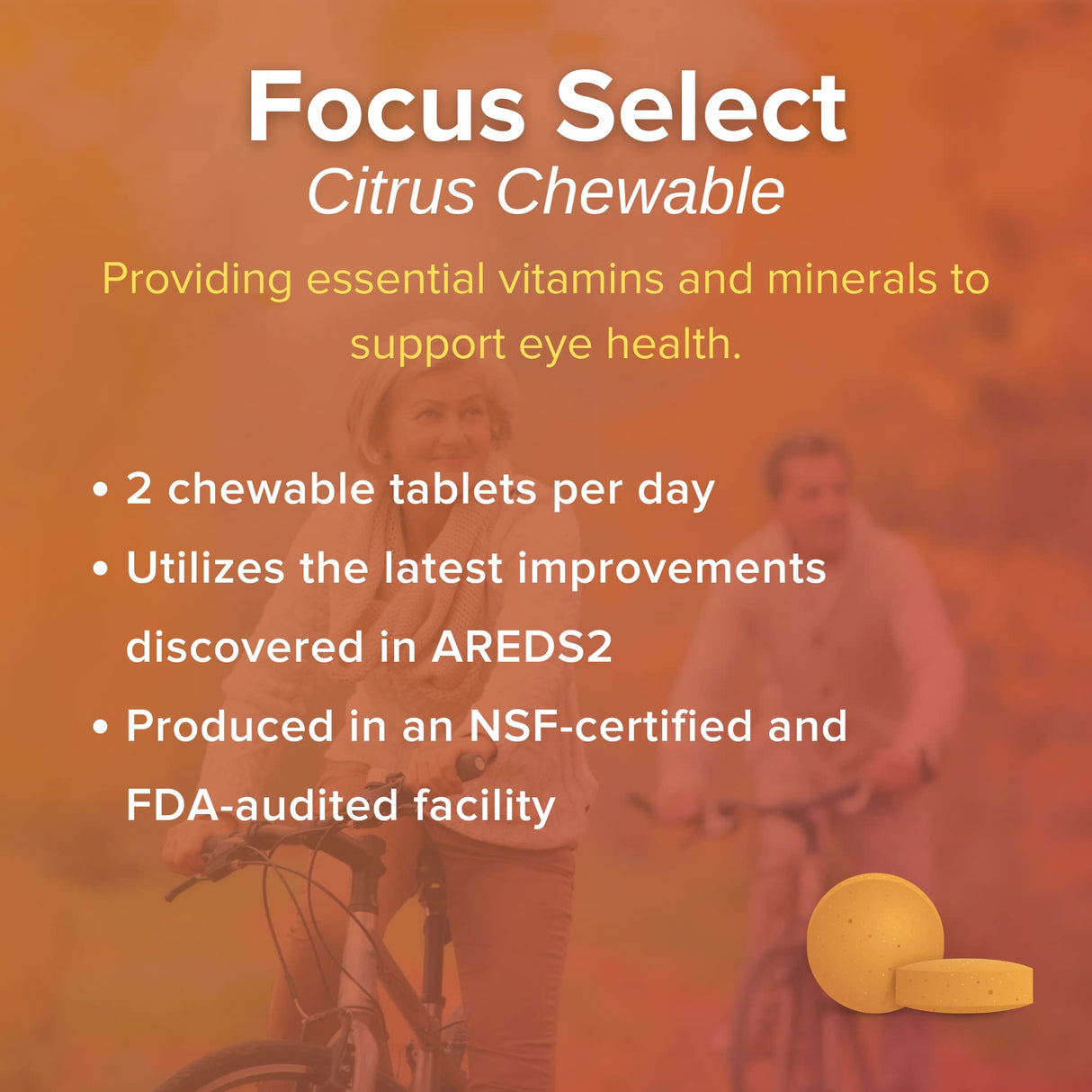 Focus Select AREDS2 Based Chewable Eye Vitamin-Mineral Supplement - AREDS2 Based Supplement for Eyes (180 ct. 90 Day Supply) Citrus Flavored AREDS2 Based Eye Chewable - AREDS2 Low Zinc Formula