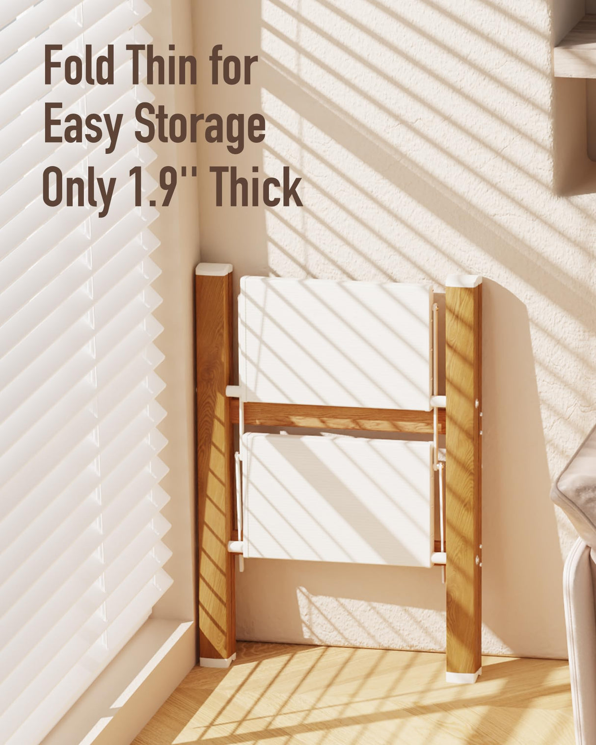 Mayi Plus 2-Step Aluminum Ladder,Lightweight Folding Step Stool with Extra-Wide Anti-Slip Steps,330 lbs Capacity,Compact Space-Saving Design for Home,Kitchen and Office(White&Woodgrain)