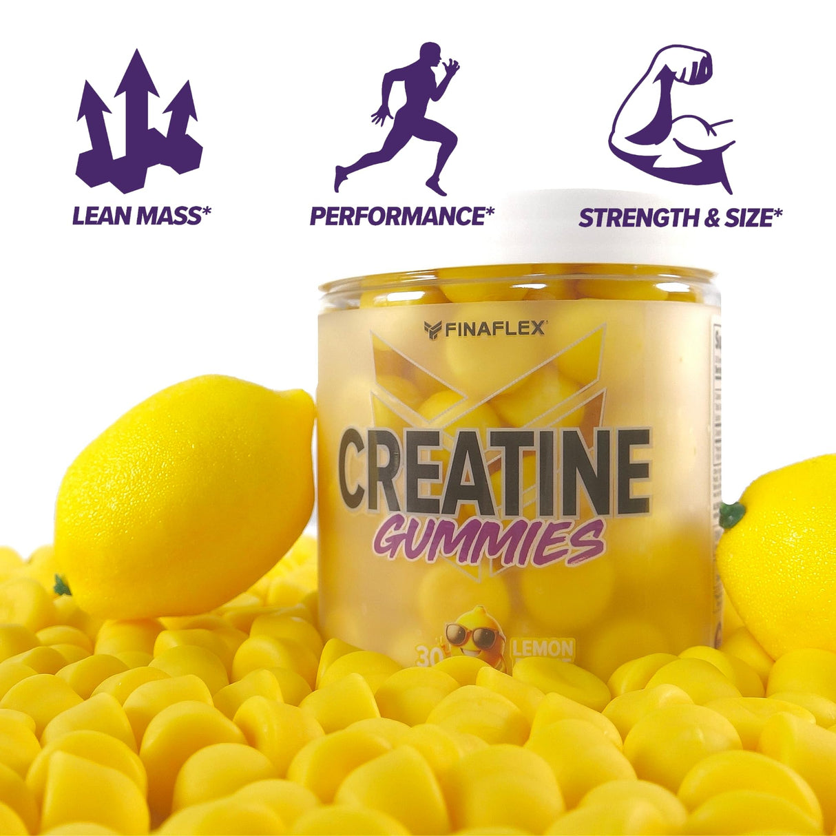 FINAFLEX Creatine Gummies - 120 Gummies - Lemon Burst Flavor - Promotes Muscular Strength, Size & Performance - 5g of Creatine Monohydrate Per Serving - 30 Servings