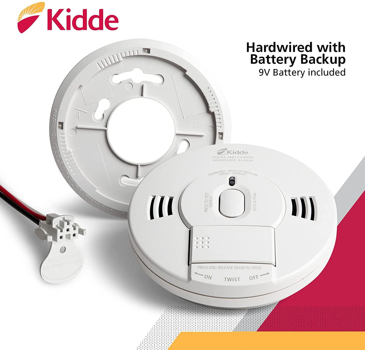 Kidde Smoke & Carbon Monoxide Detector, Hardwired Interconnect, Combination Smoke & CO Alarm with Battery Backup, Voice Alerts, 2 Pack