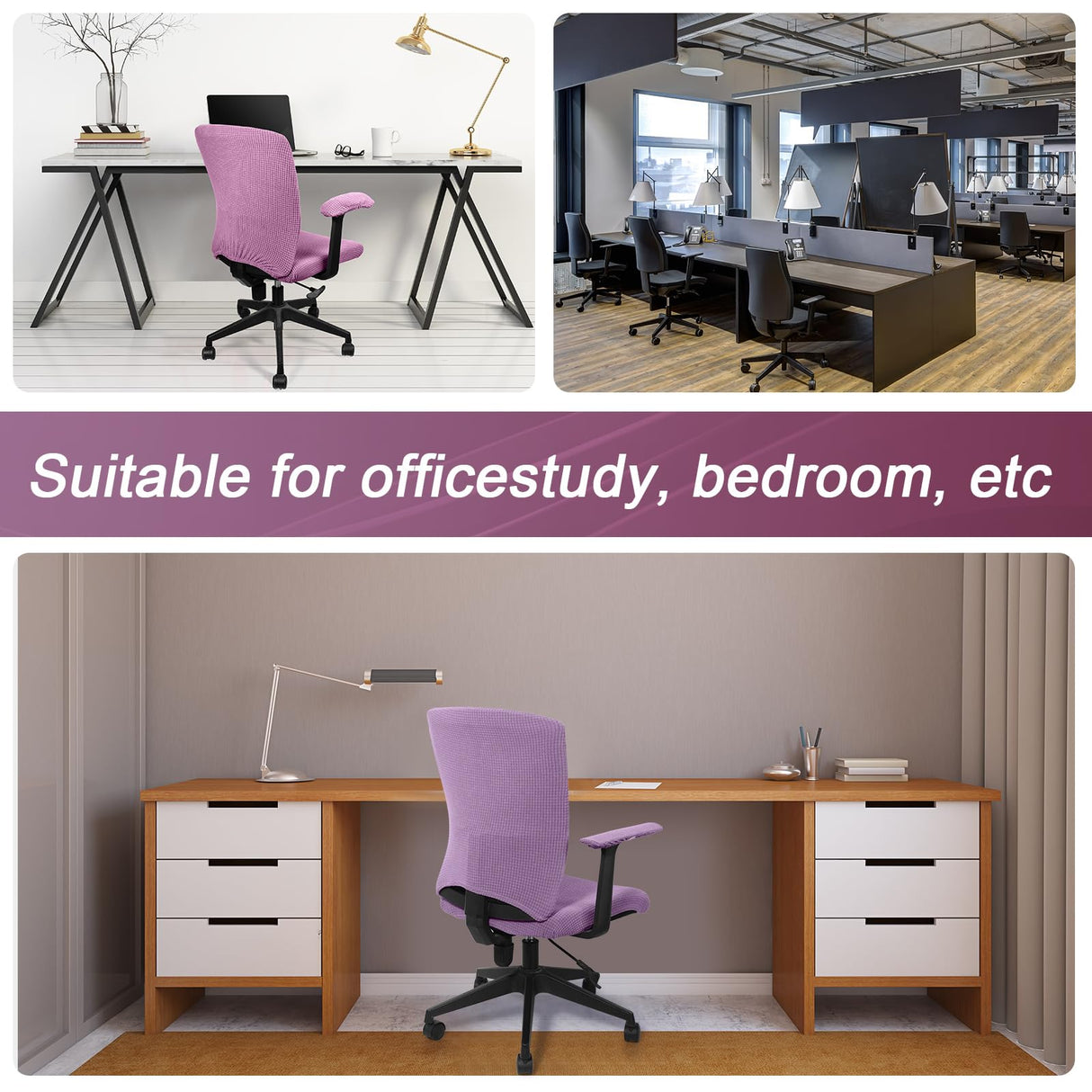 Tallew 4 Pcs Office Chair Covers Set Computer Universal Protective Stretchable Chair Seat Covers Desk Armrest Covers Slipcovers Pads Office Cushion Backrest for Rotating(Lilac Purple,Polyester)