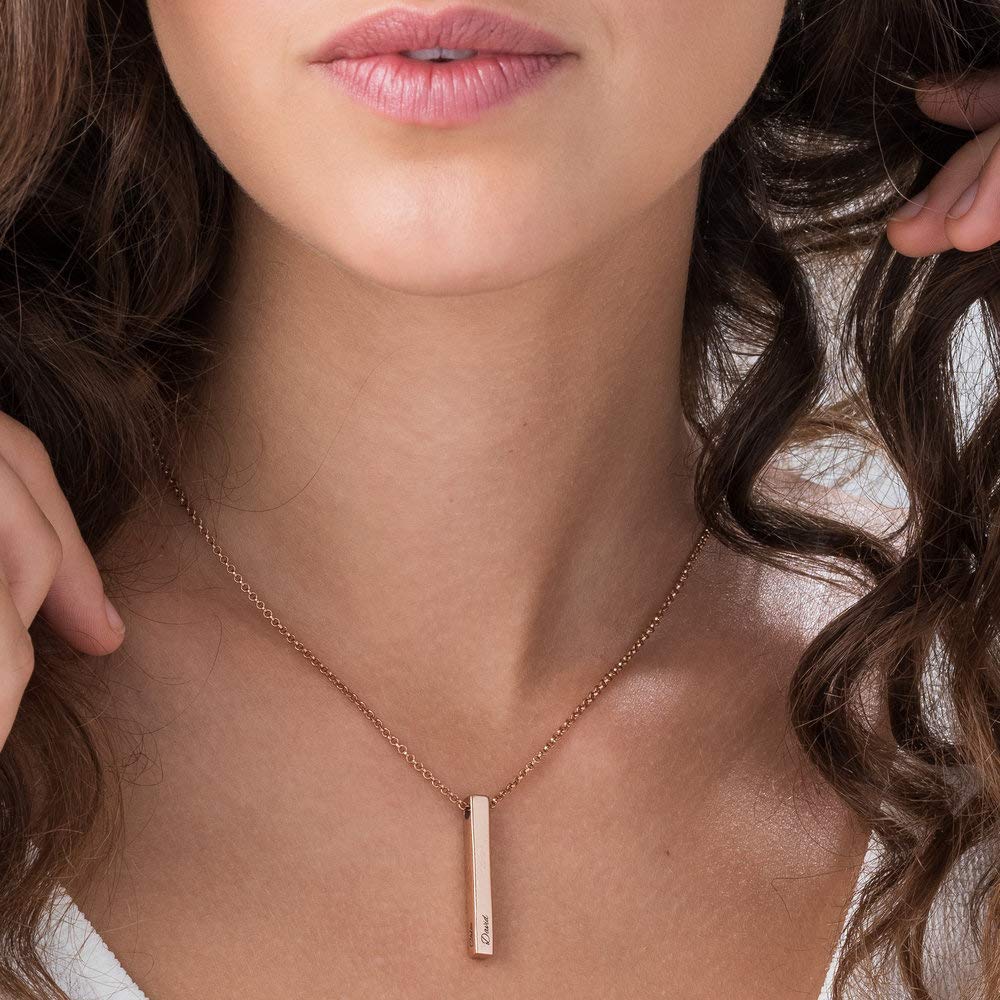 Xianofu Personalized 4 Sided Vertical Bar Necklace Custom Text Engraved 3D Bar Pendant Stainless Steel Coordinate Jewelry for Couples