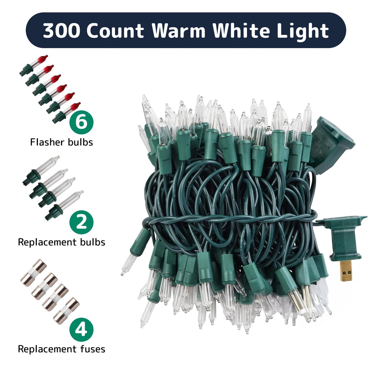PREXTEX 300 Count Clear Christmas Tree Lights with Green Wire - 60 ft Warm White Twinkle Lights for Indoor or Outdoor Use - Holiday Fairy String Lights for Christmas Trees, Patios, and More