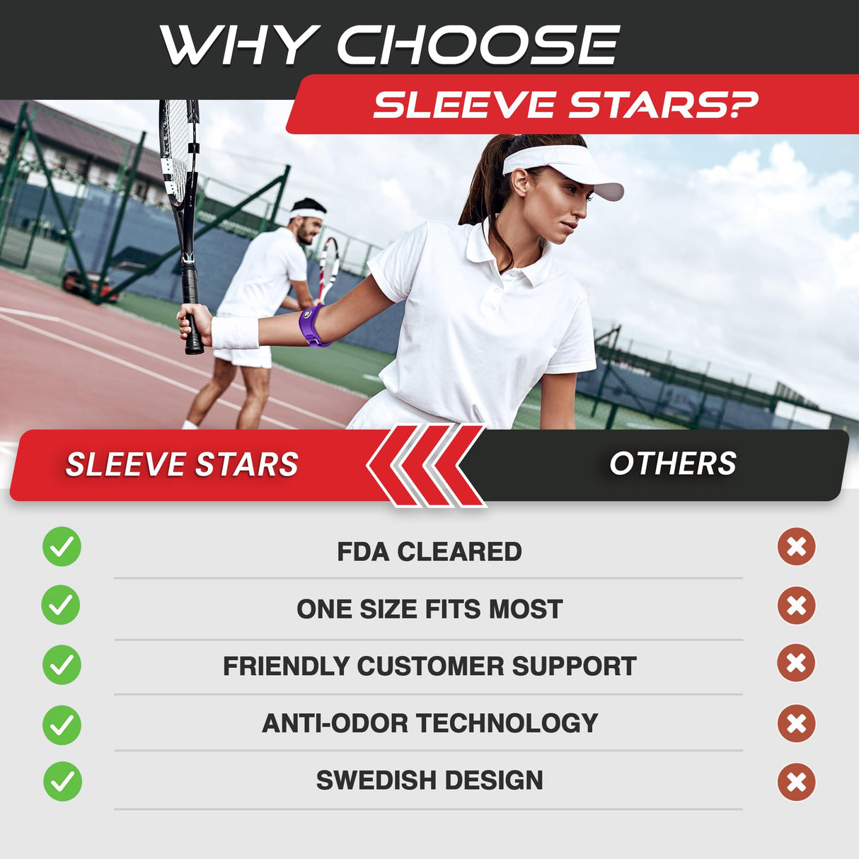 Sleeve Stars Tennis Elbow Brace for Men & Women, Tendonitis Elbow Brace & Strap Golfers Elbow Brace Counterforce Band for Tendon Pain Relief & Support for Forearm w/ 3 Straps Fits 9-23" (Single) (1, Dark Purple, One Size)