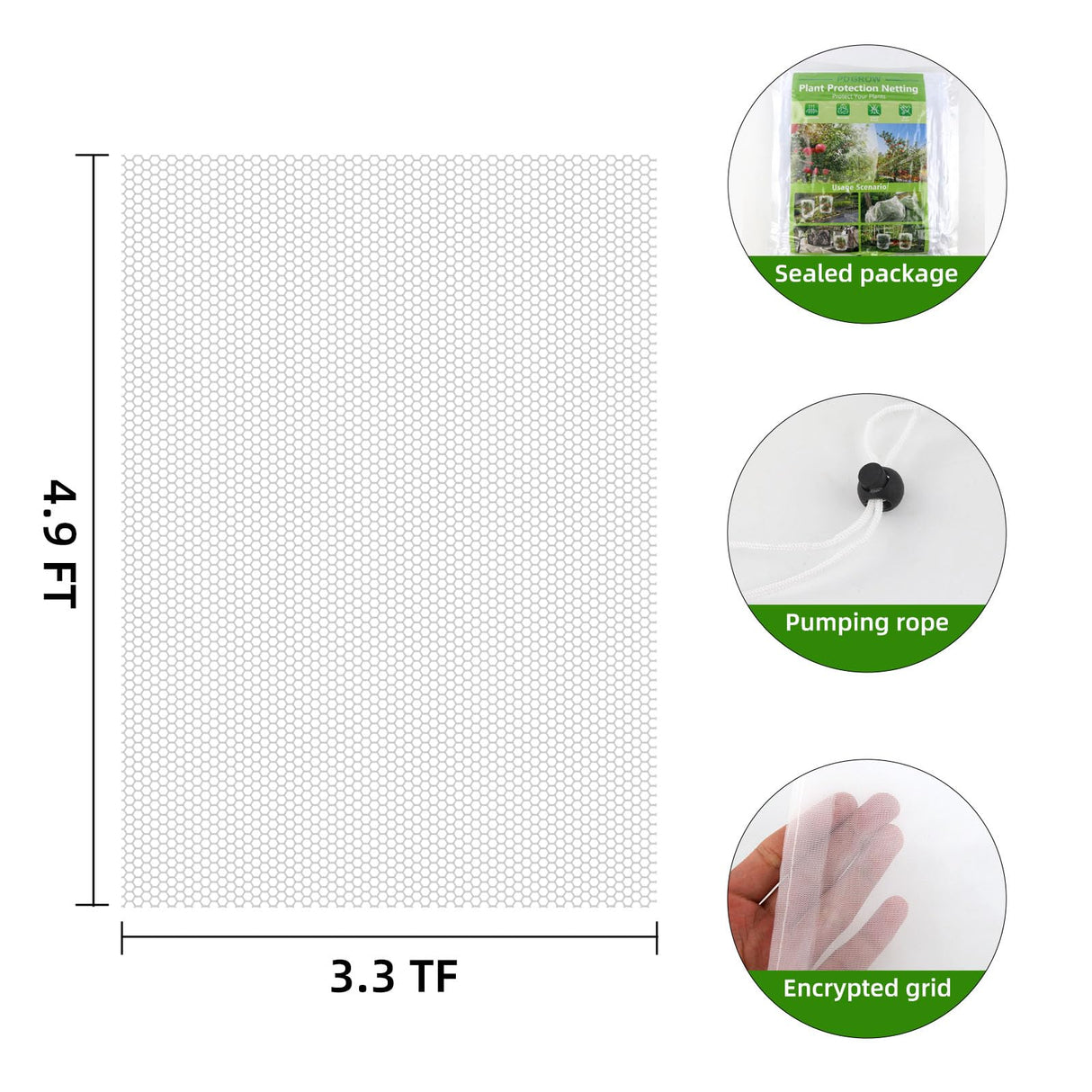 PDGROW Garden Mesh Netting for Plants, 4 Pack Insect Bird Barrier Netting Mesh with Drawstring, 3.3x4.9 FT Garden Bug Netting Plant Cover for Protect Fruit Tree Vegetable Flowe