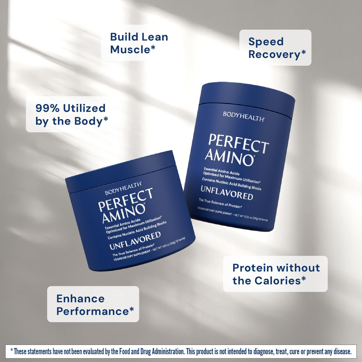 BodyHealth PerfectAmino Powder - BCAA and EAA Powder for Pre and Post Workout - Amino Acid Energy Drink for Men and Women to Support Lean Muscle and Recovery - Unflavored - 60 Servings