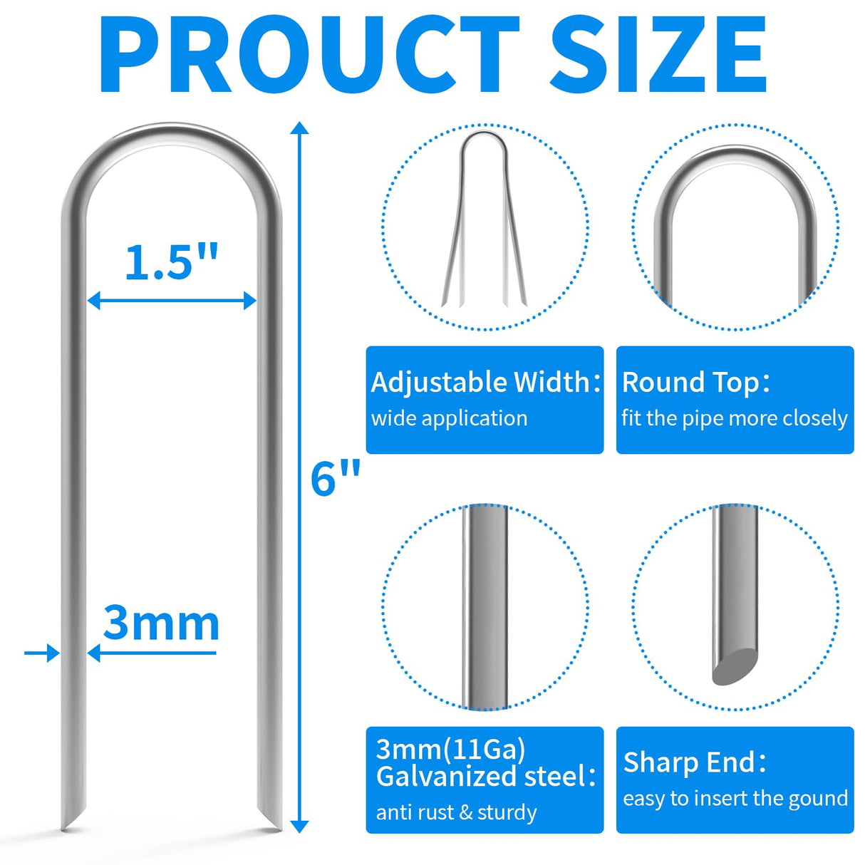 MySit 6 Inch 150 Pack U Shaped Galvanized Drip Irrigation Stakes 11 Gauge