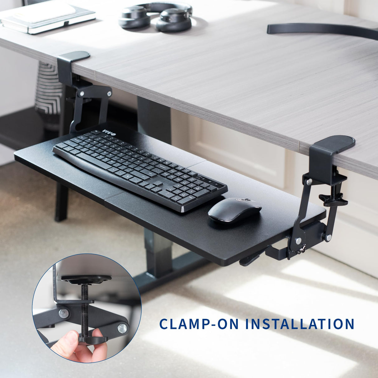 VIVO Large Clamp-on 27 (33 Including Clamps) x 11 inch Computer Keyboard and Mouse Tray with 12 Setting Swinging Height Adjustment, Platform Drawer for Typing, Black, MOUNT-KB08V