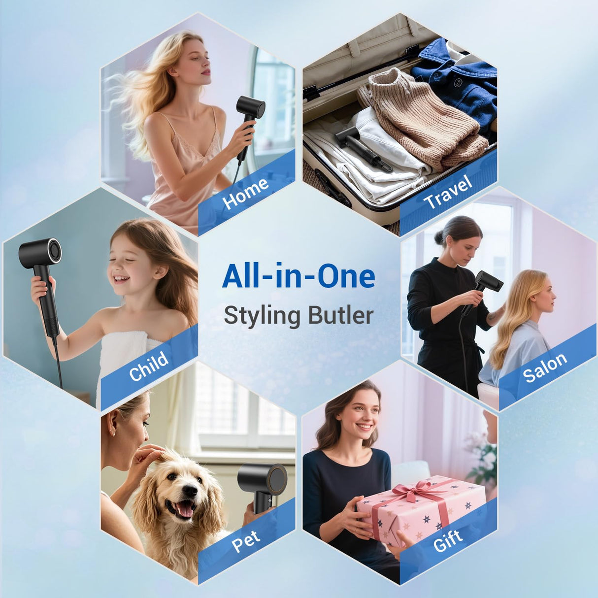 Hair Dryer with Diffuser, Hyspeedh Low Noise Blow Dryer with Fast Drying, 0.86lb Lightweight Travel Hair Dryers for Women, 1.5 Billion Plasma, Smart Thermo Control, Strong Magnetic Diffuser