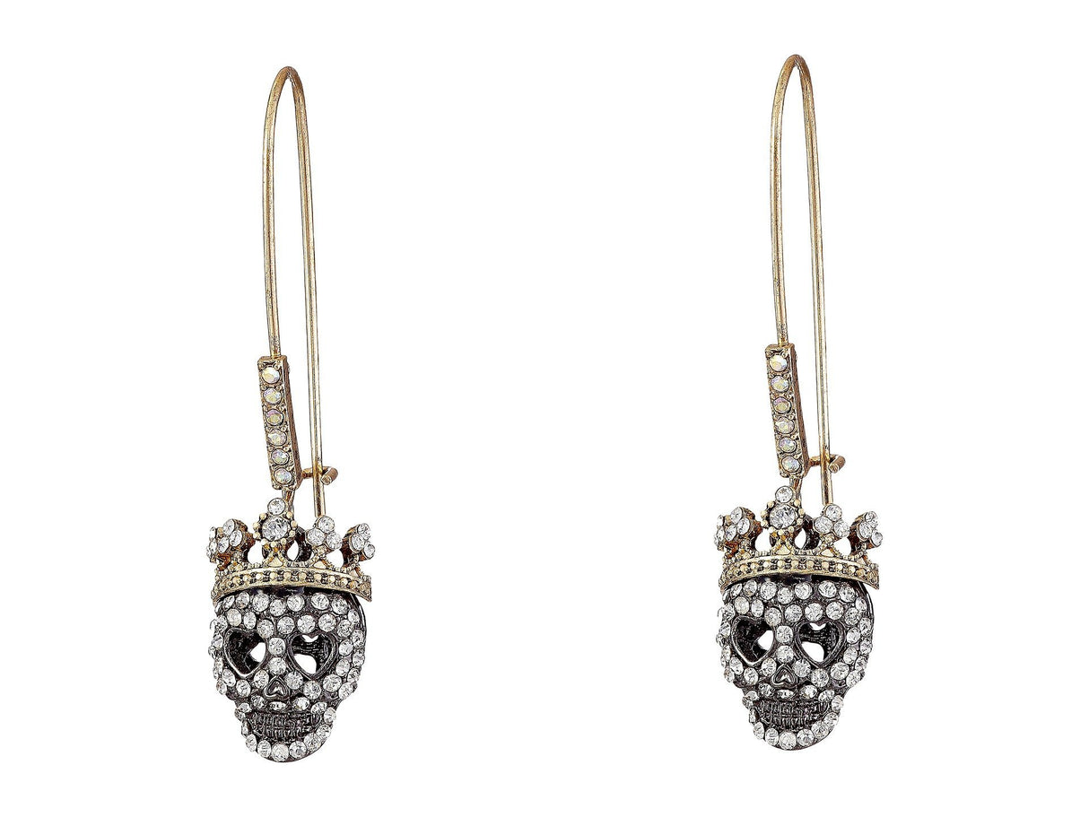 Betsey Johnson Pave Skull Dangle Earrings