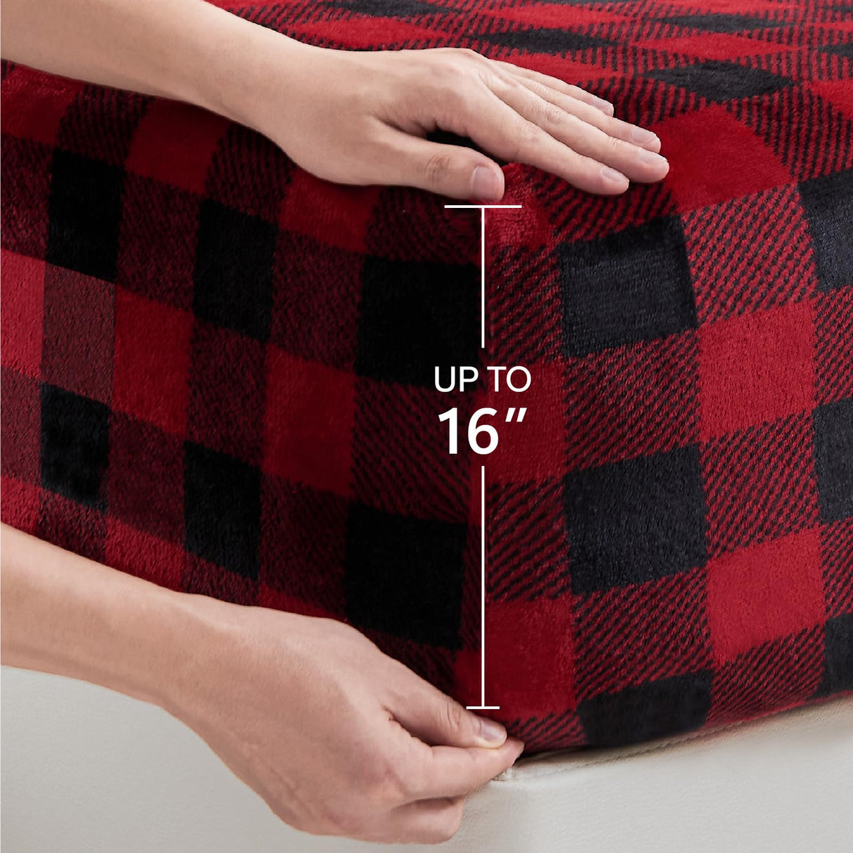 BEDELITE Flannel Sheets Queen Size Bed Set, Luxury Red and Black Plaid Christmas Bedding Set, Super Soft & Warm Fuzzy Fleece Sheets 4 Piece(Include Fitted Sheet, Flat Sheet, 2 Pillowcases)