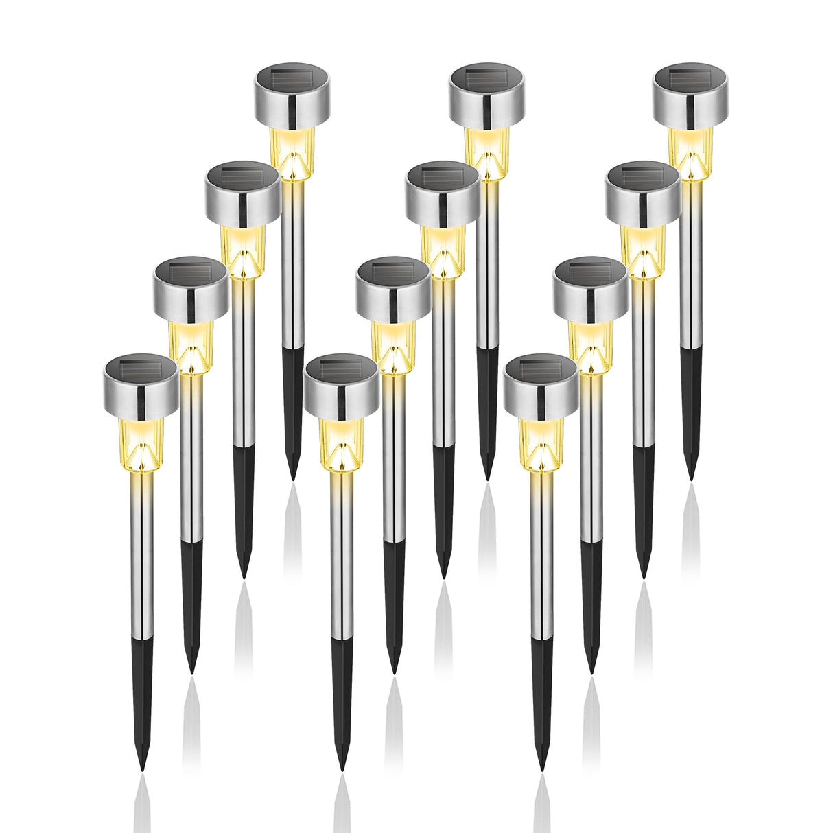 GIGALUMI Solar Lights Outdoor Waterproof, 12 Pack, Stainless Steel LED Solar Garden Lights for Patio, Lawn, Yard and Landscape, Garden Decor Patio Decor,Warm White