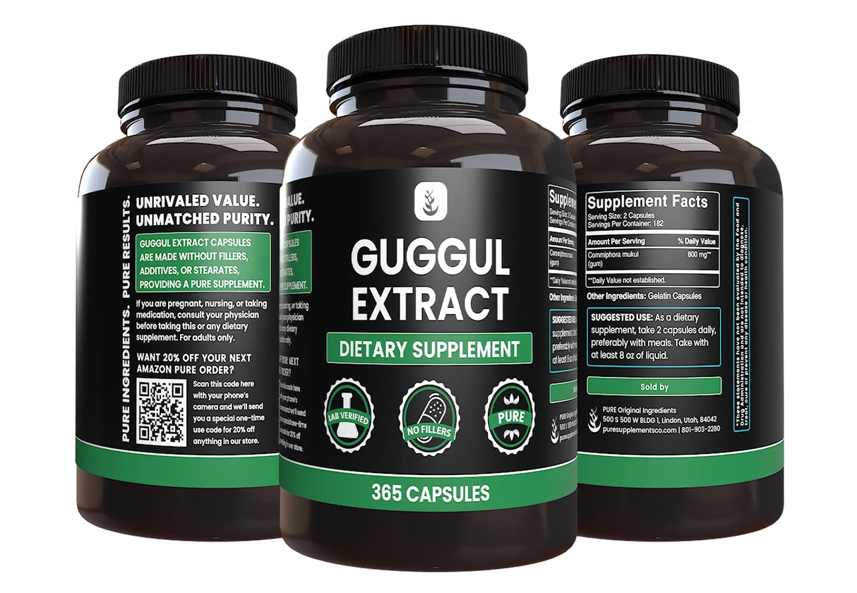 PURE ORIGINAL INGREDIENTS Guggul Extract Always Pure, No Additives Or Fillers, Lab Verified (365 Count (Pack of 1))
