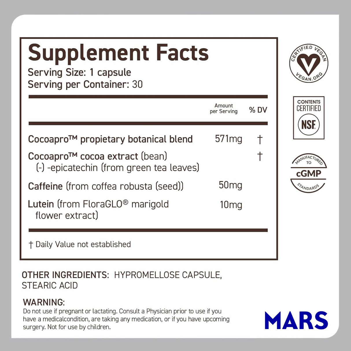 CocoaVia Memory & Focus Brain Supplement, 90 Day, Cocoa Flavanol Blend, Lutein, Added Caffeine for Boost. Improve Cognitive Function, Attention, Vegan & Plant Based, 90 Capsules