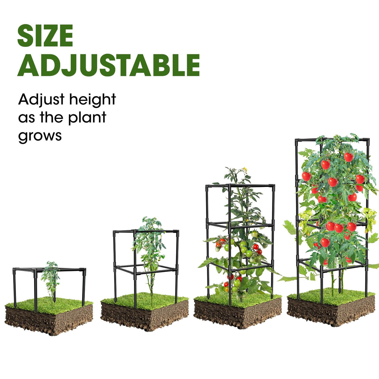 MQHUAYU 3 Pack Tomato Cages, Square Tomato Plant Stakes Support Cages Trellis for Garden Climbing Vegetables Flowers Fruits,Extra Bold,Black