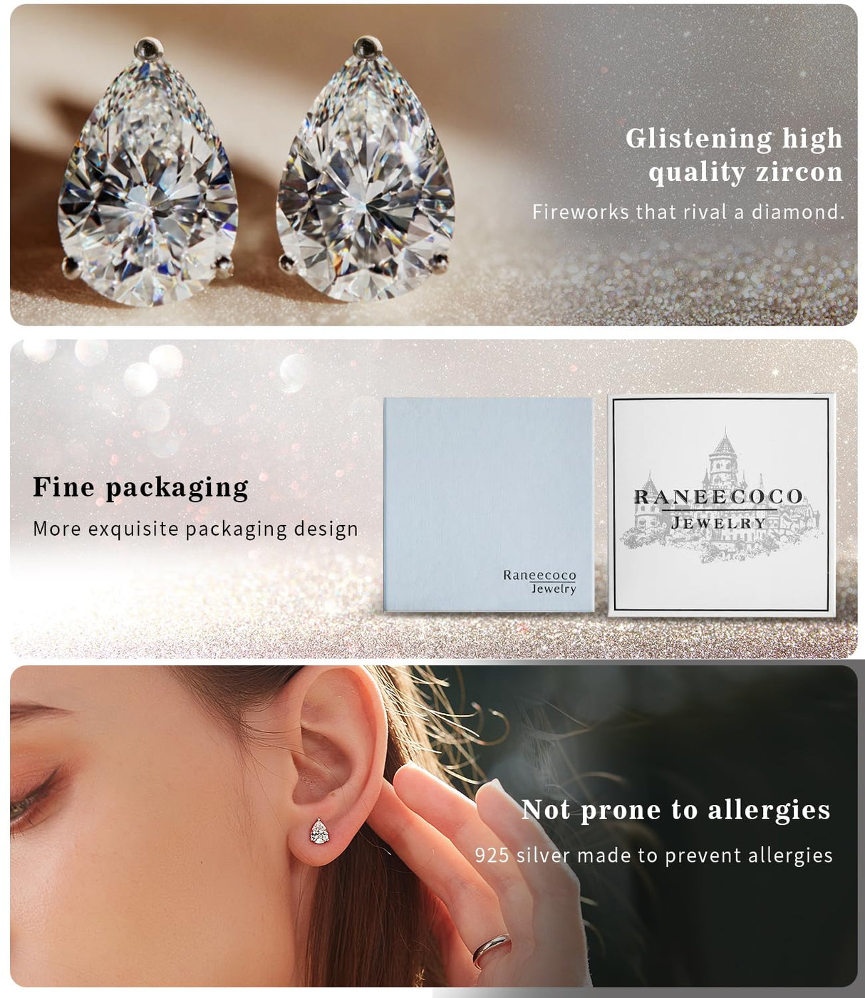 "STUNNING FLAME" 18K White Gold Plated 925 Sterling Silver Cubic Zirconia Pear Cut Stud Earrings | Teardrop CZ Studs for Women(Pear,6)