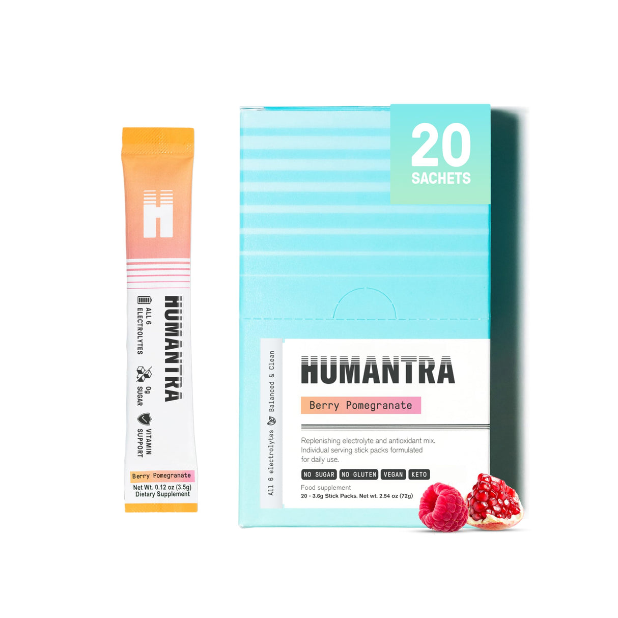 Hydration Packets | Zero Sugar Electrolyte Hydration Multiplier w/Essential Minerals, Boost Immune & Metabolic Functions | Electrolytes Powder (20 count, Berry Pomegranate)
