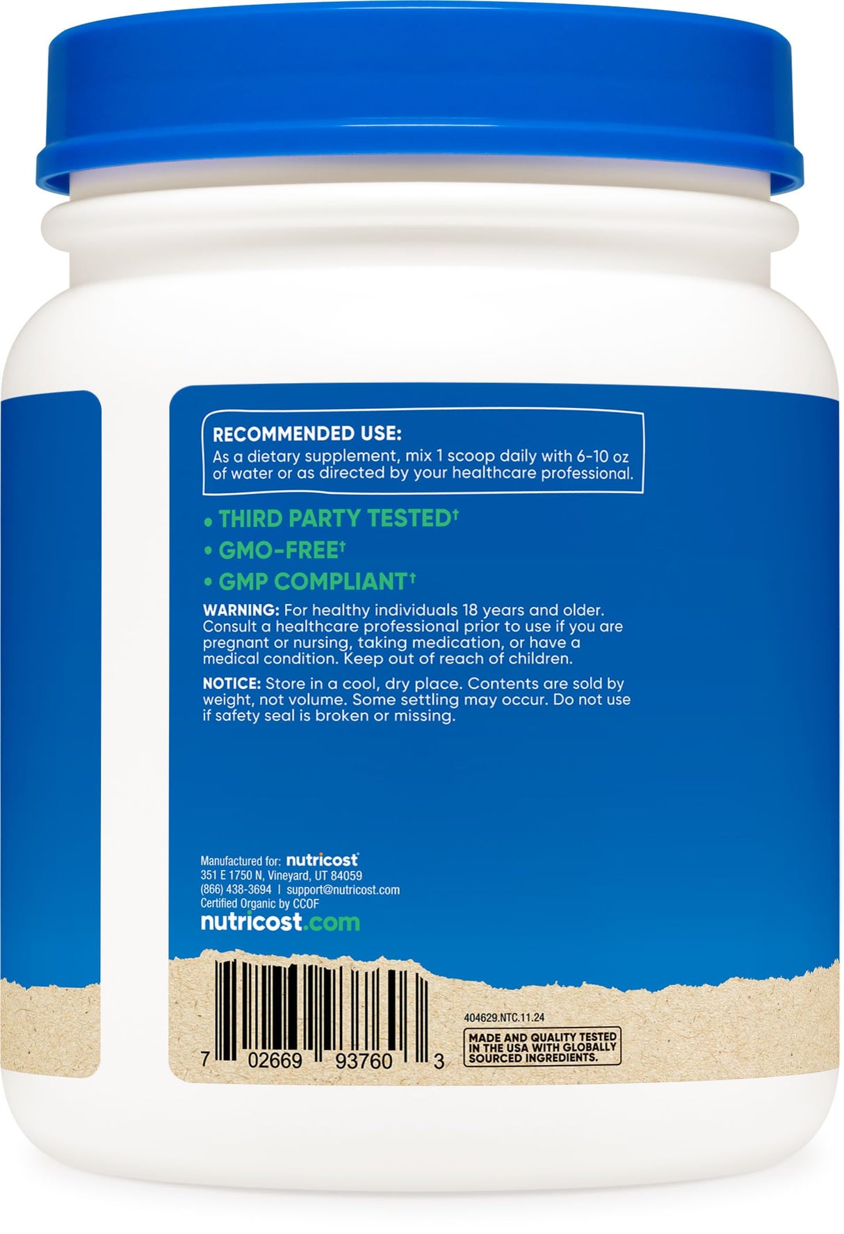 Nutricost Organic Wheatgrass Powder 1 LB - Non-GMO Superfood